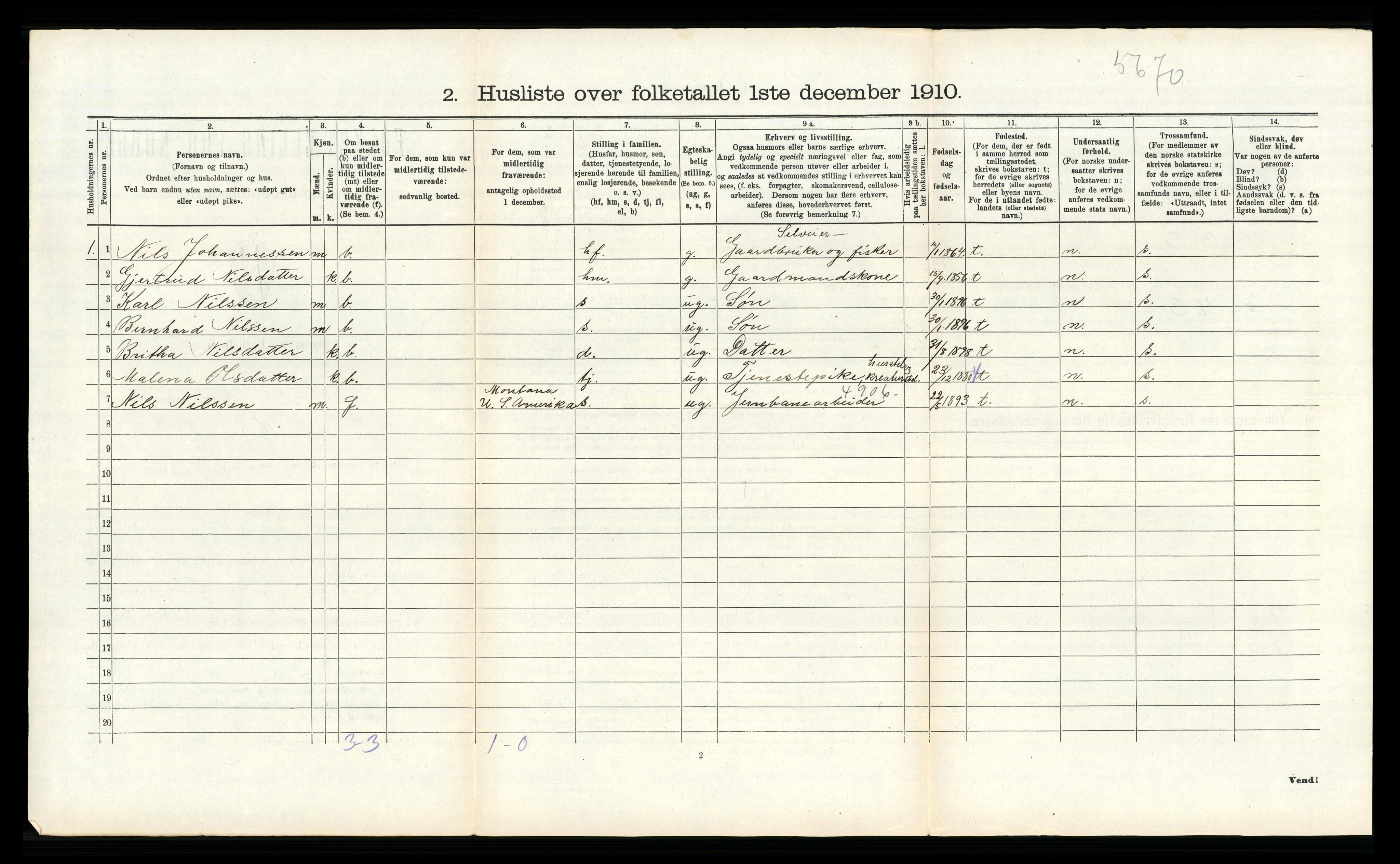 RA, 1910 census for Fjell, 1910, p. 396