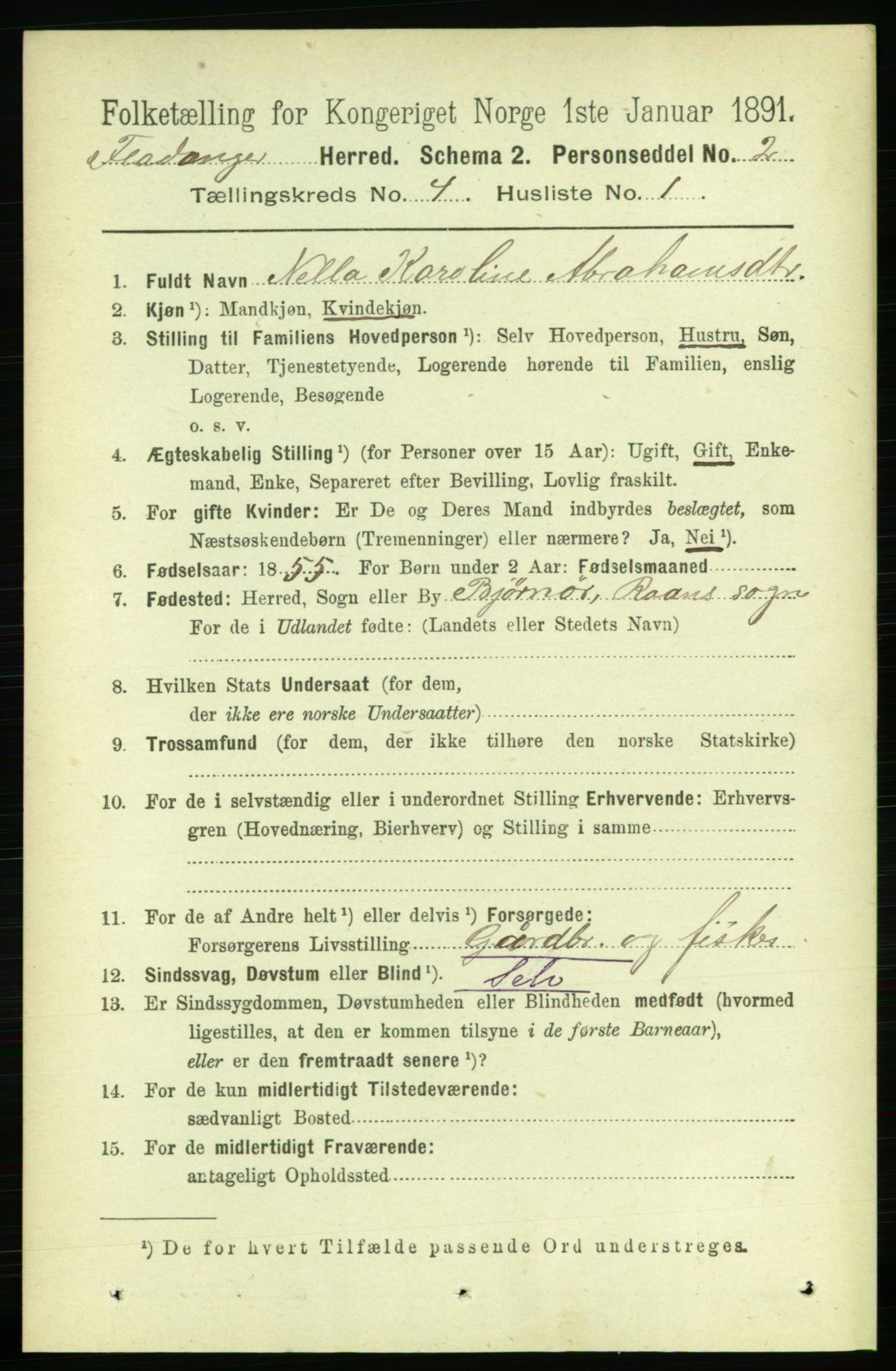 RA, 1891 census for 1749 Flatanger, 1891, p. 1765