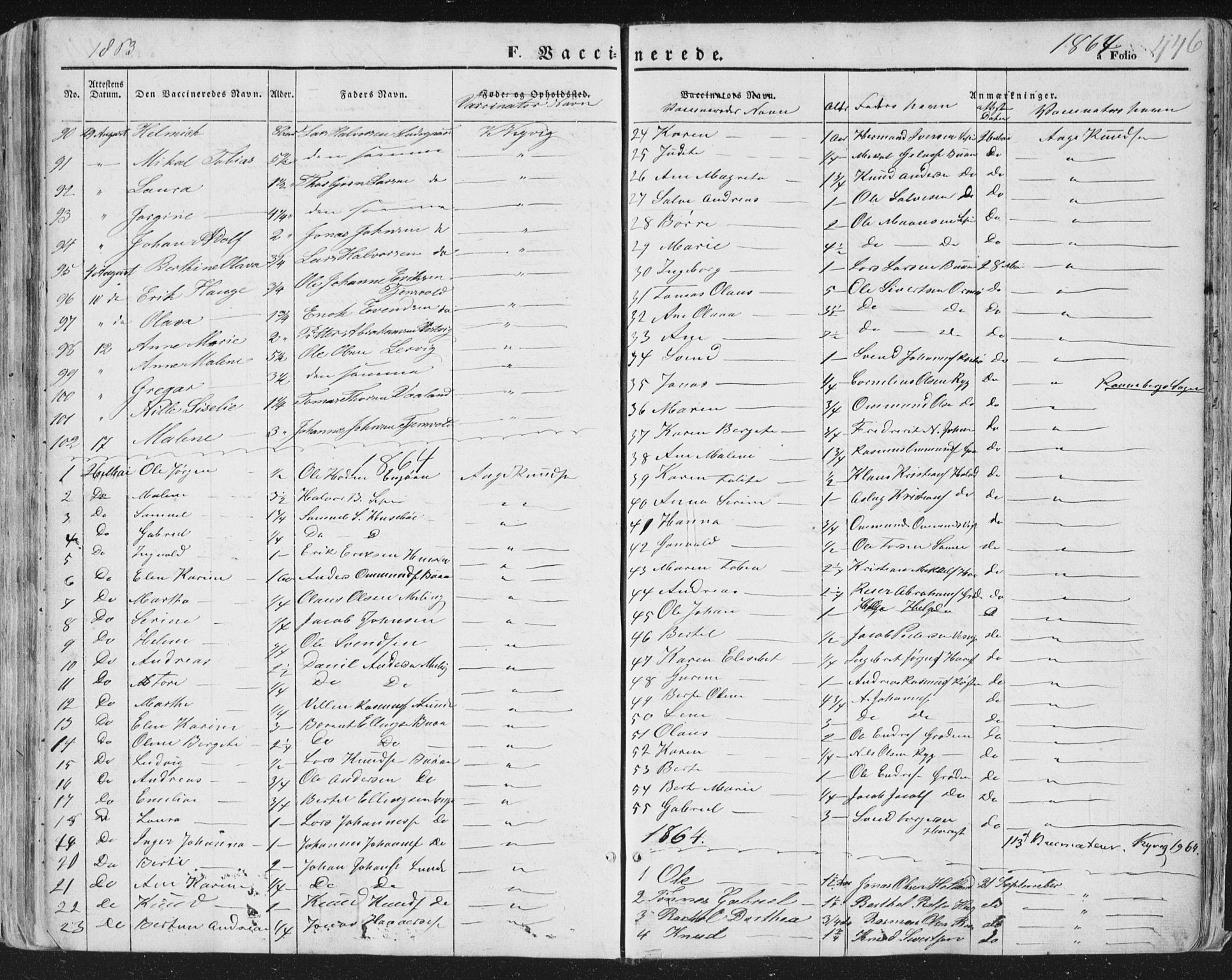 Hetland sokneprestkontor, AV/SAST-A-101826/30/30BA/L0002: Parish register (official) no. A 2, 1849-1869, p. 446