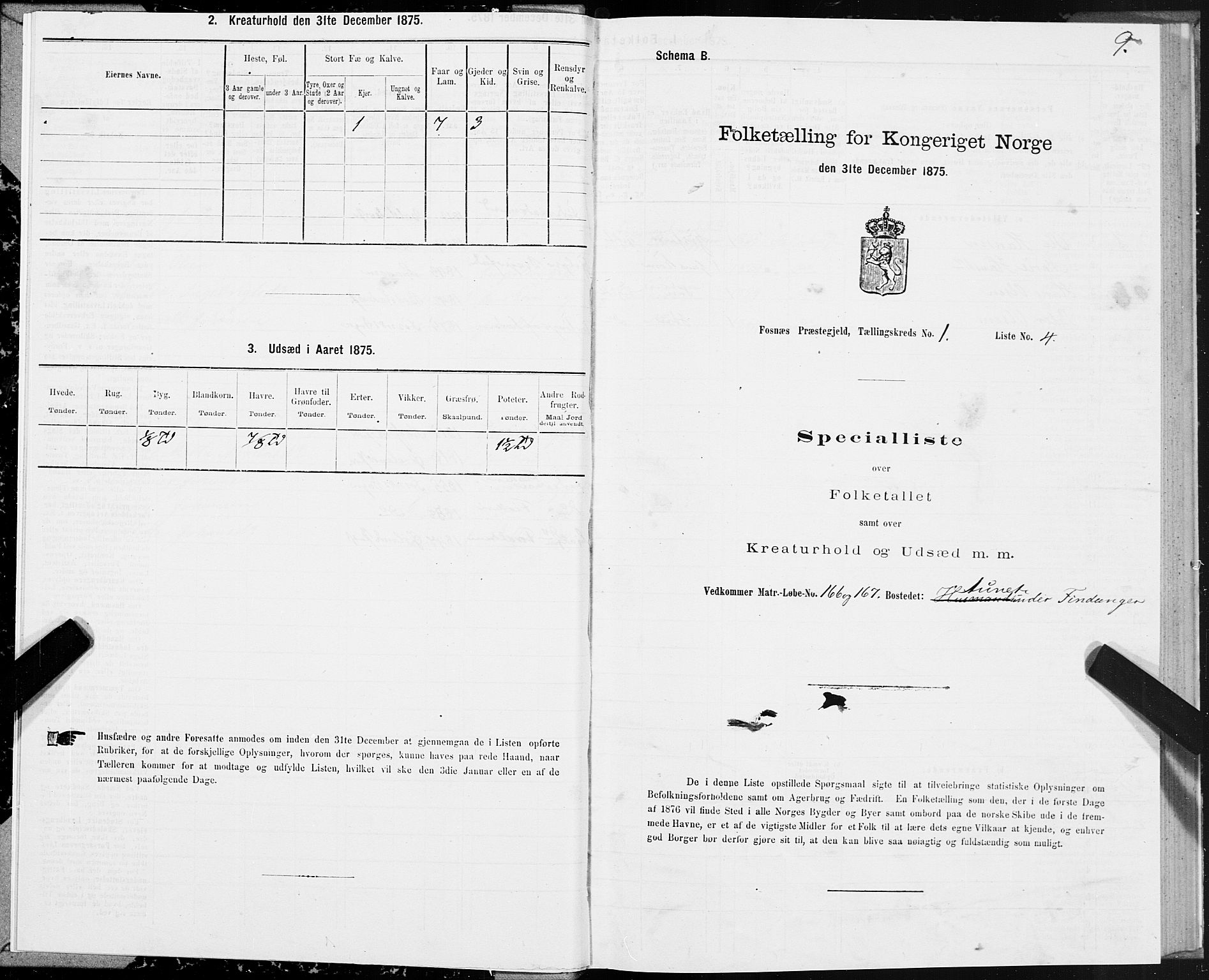 SAT, 1875 census for 1748P Fosnes, 1875, p. 1009