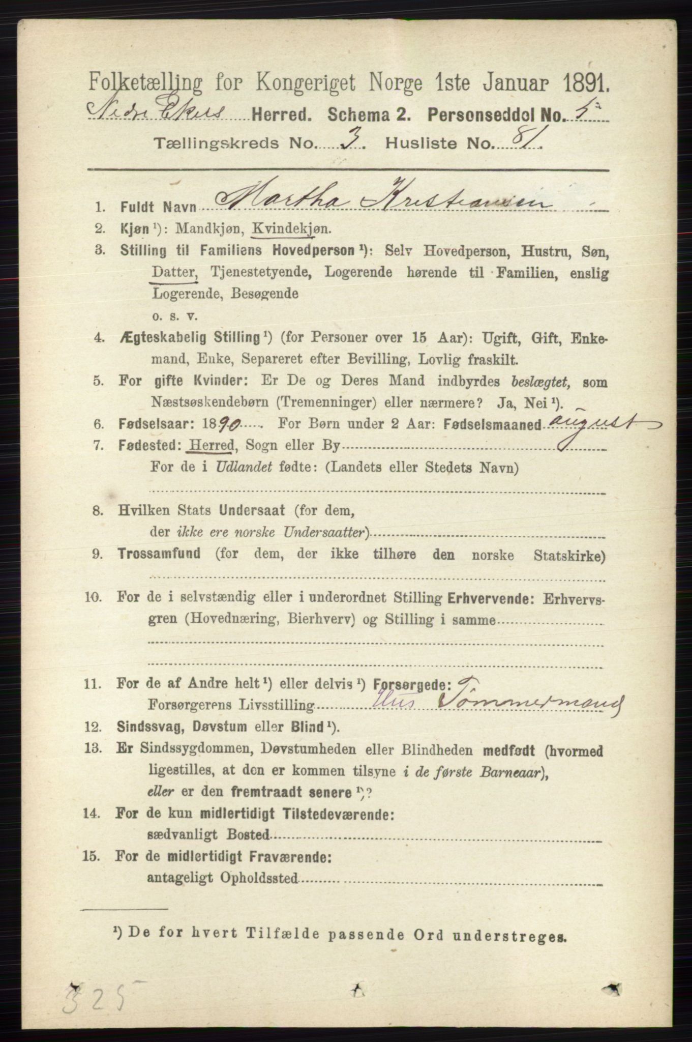 RA, 1891 census for 0625 Nedre Eiker, 1891, p. 1661