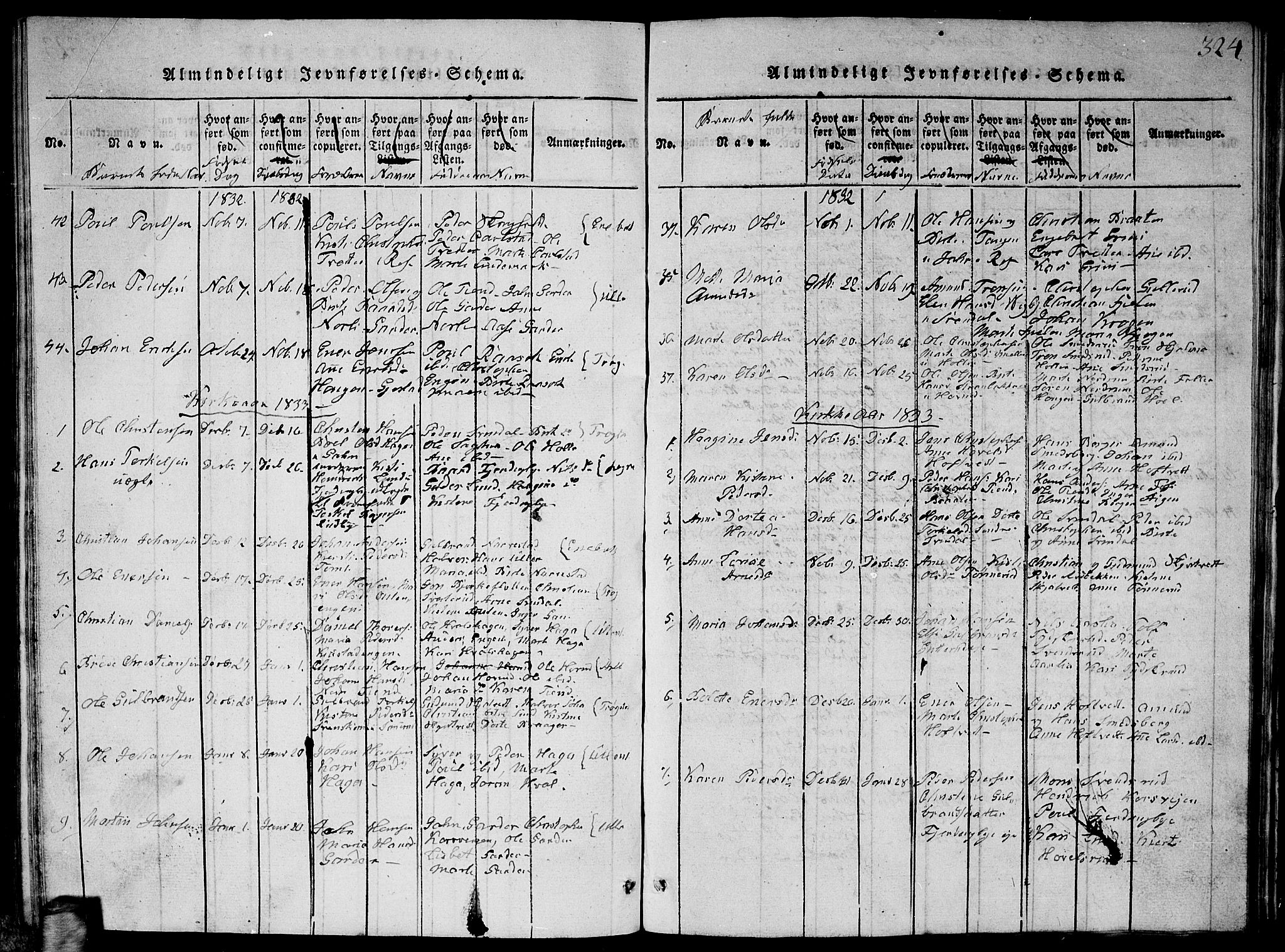 Fet prestekontor Kirkebøker, AV/SAO-A-10370a/G/Ga/L0001: Parish register (copy) no. I 1, 1815-1842, p. 324