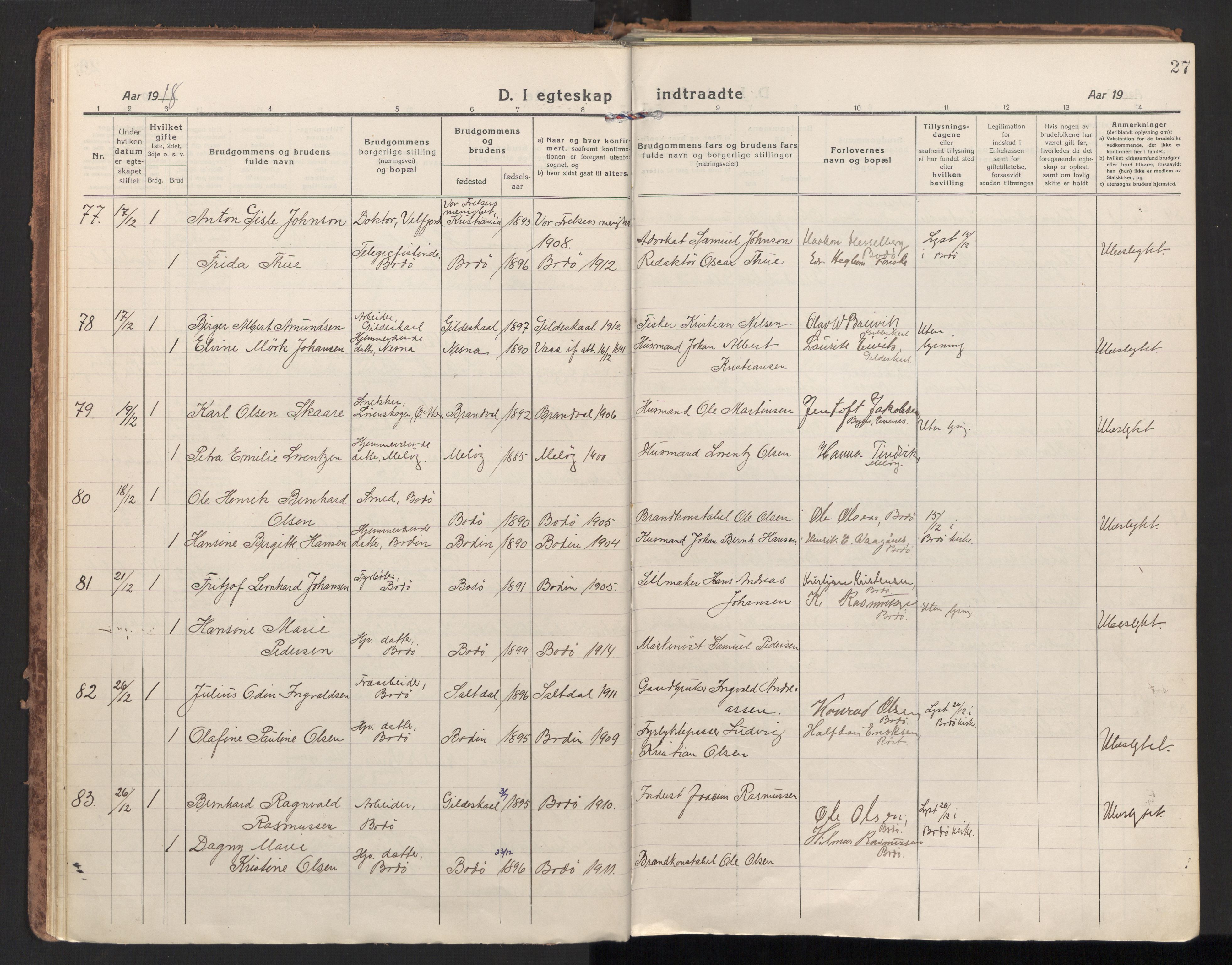 Ministerialprotokoller, klokkerbøker og fødselsregistre - Nordland, SAT/A-1459/801/L0018: Parish register (official) no. 801A18, 1916-1930, p. 27