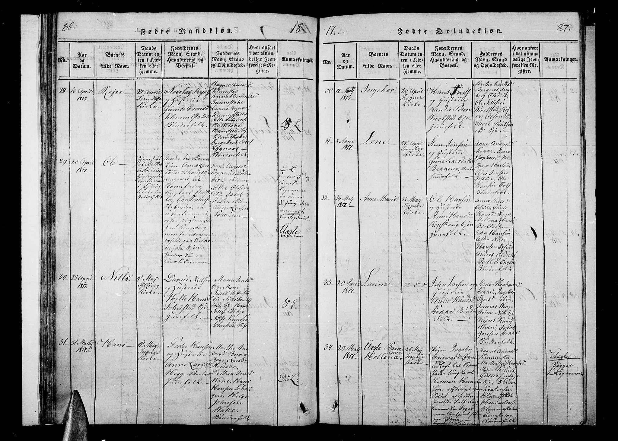 Lier kirkebøker, AV/SAKO-A-230/F/Fa/L0008: Parish register (official) no. I 8, 1813-1825, p. 86-87