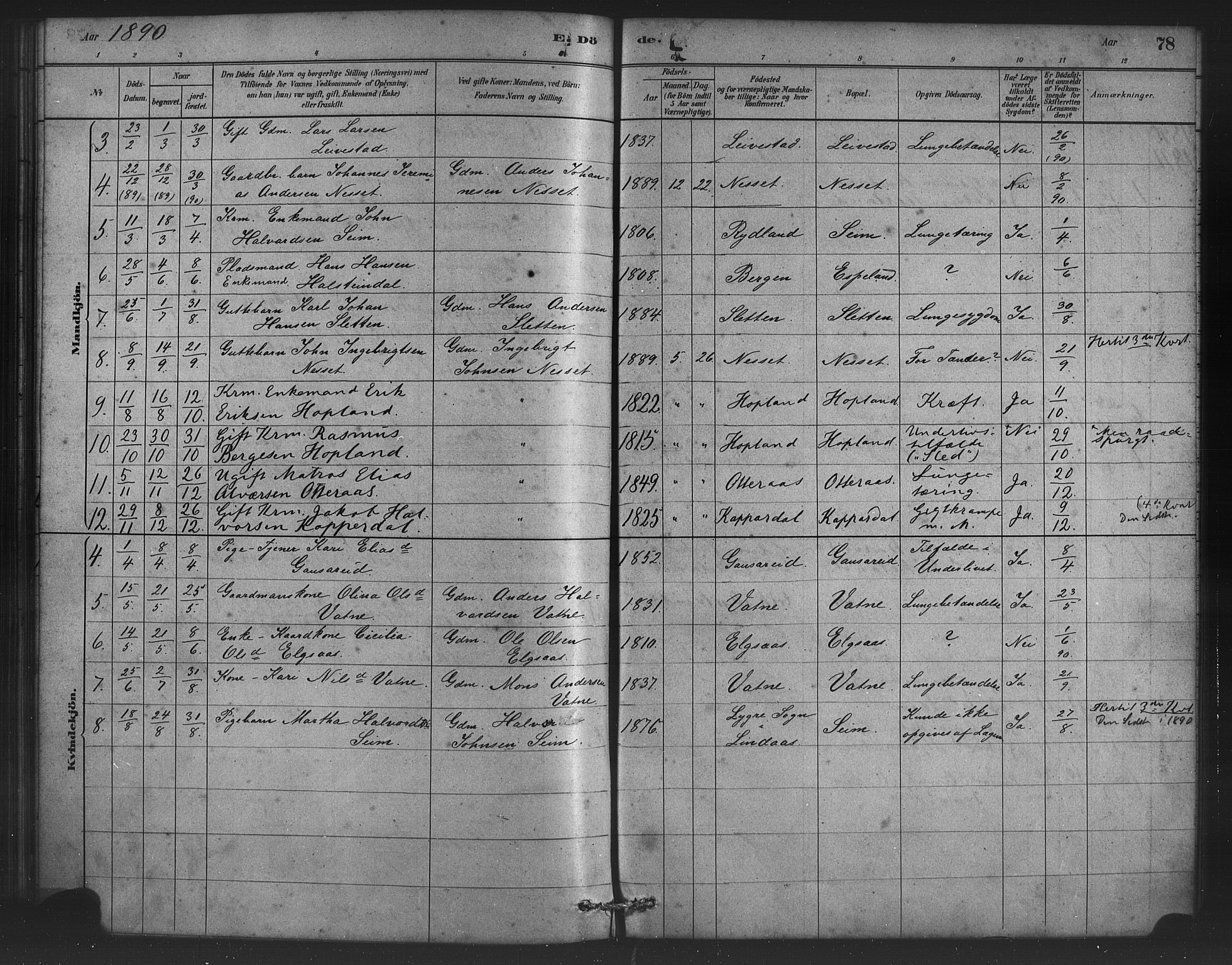 Alversund Sokneprestembete, AV/SAB-A-73901/H/Ha/Haa/Haad/L0001: Parish register (official) no. D 1, 1880-1898, p. 78