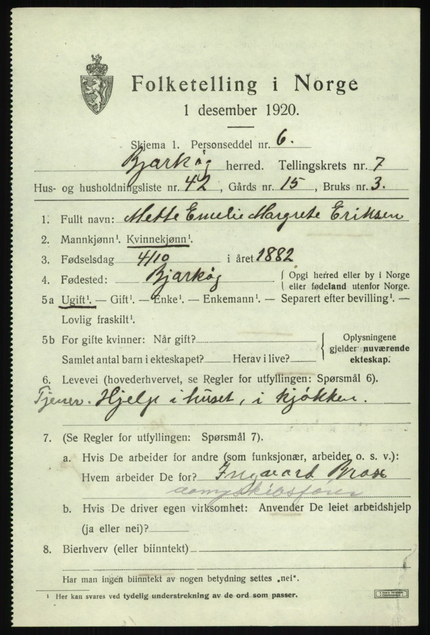 SATØ, 1920 census for Bjarkøy, 1920, p. 3449