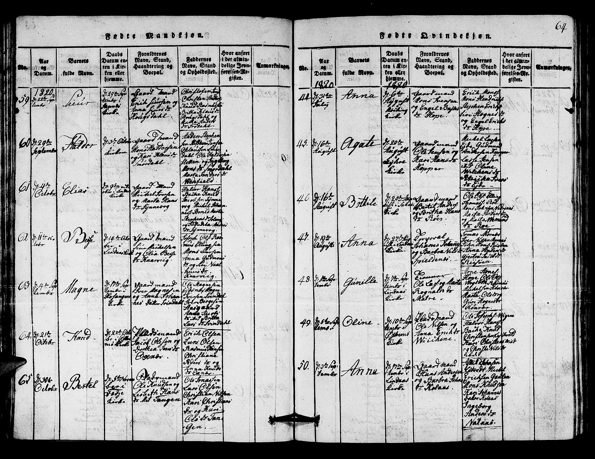 Lindås Sokneprestembete, SAB/A-76701/H/Hab: Parish register (copy) no. A 1, 1816-1823, p. 64