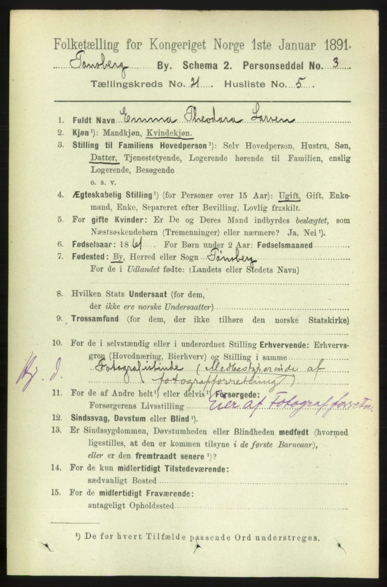 RA, 1891 census for 0705 Tønsberg, 1891, p. 5702