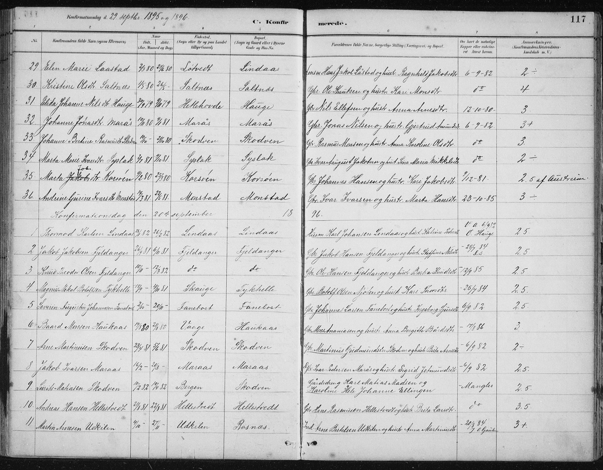 Lindås Sokneprestembete, SAB/A-76701/H/Hab: Parish register (copy) no. B 3, 1886-1914, p. 117