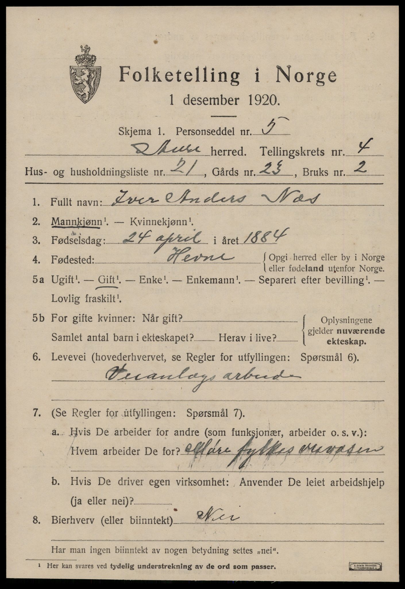 SAT, 1920 census for Aure, 1920, p. 2162