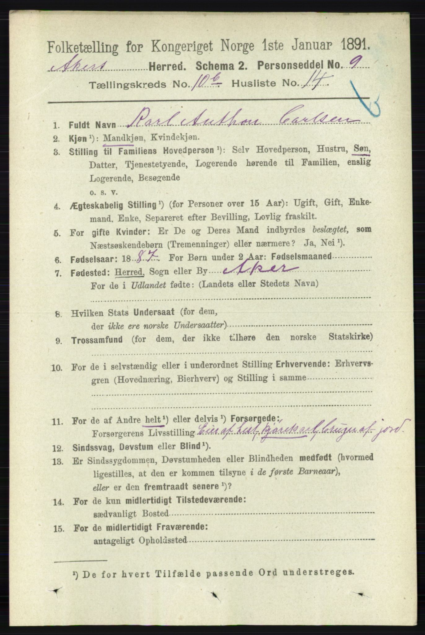 RA, 1891 census for 0218 Aker, 1891, p. 9797