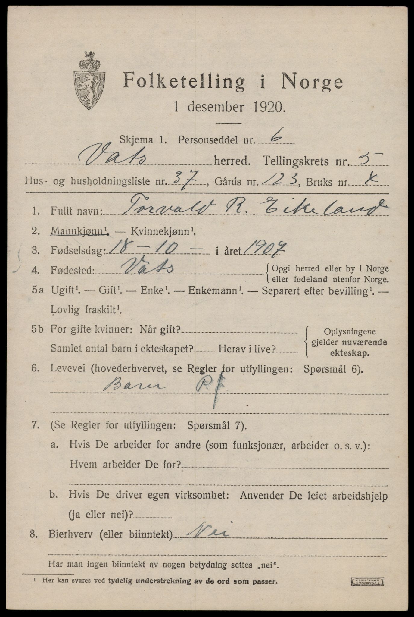 SAST, 1920 census for Vats, 1920, p. 2329