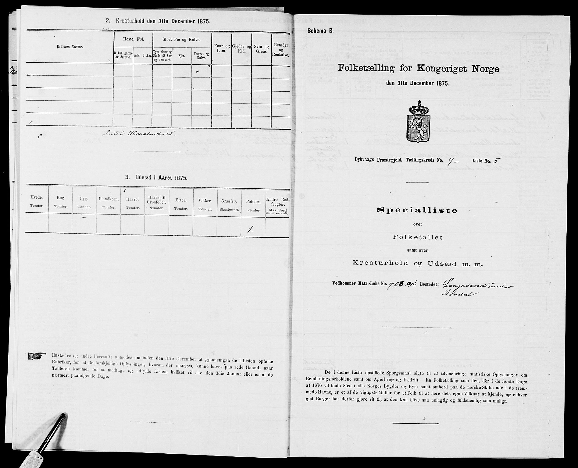 SAK, 1875 census for 0915P Dypvåg, 1875, p. 823