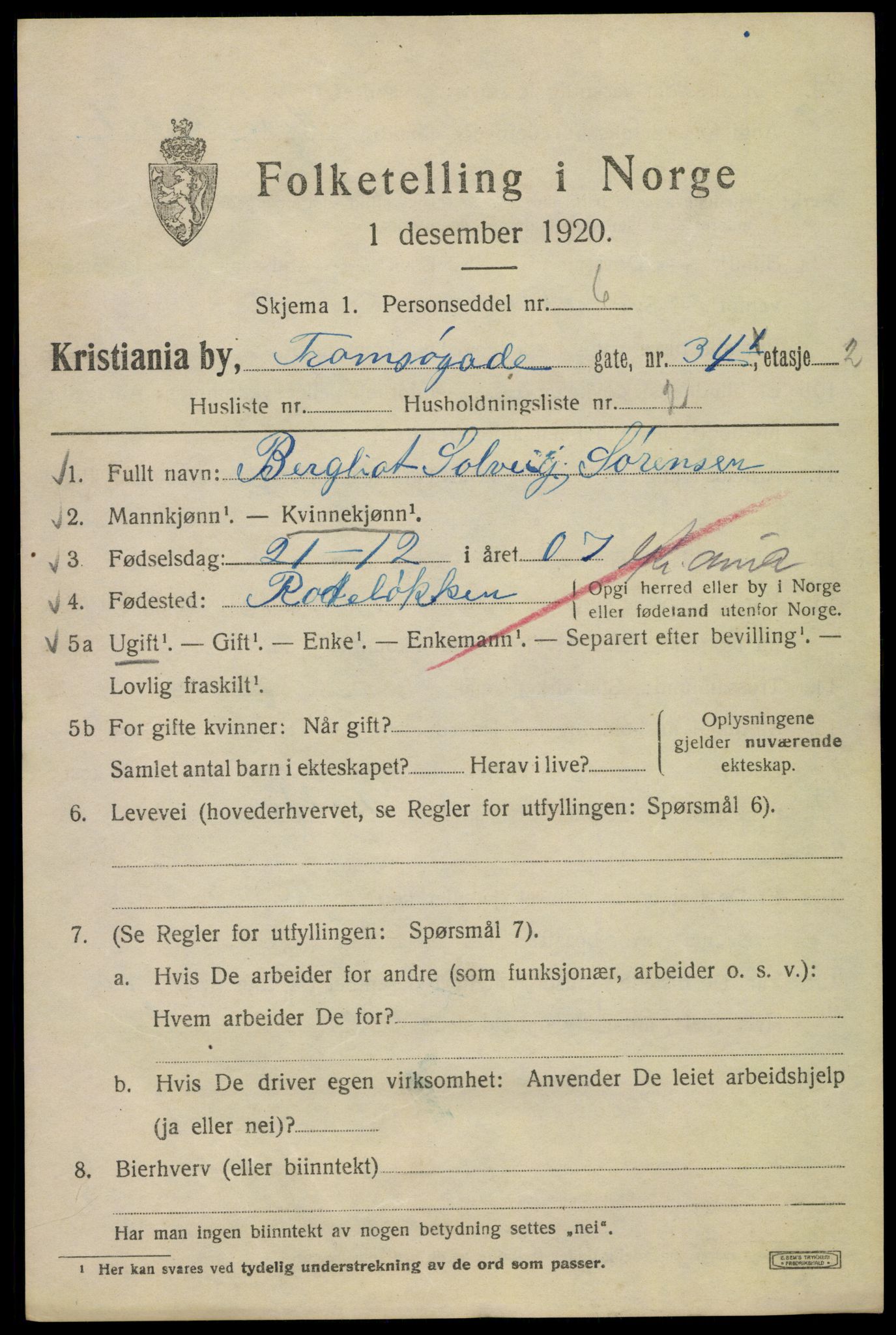 SAO, 1920 census for Kristiania, 1920, p. 598363