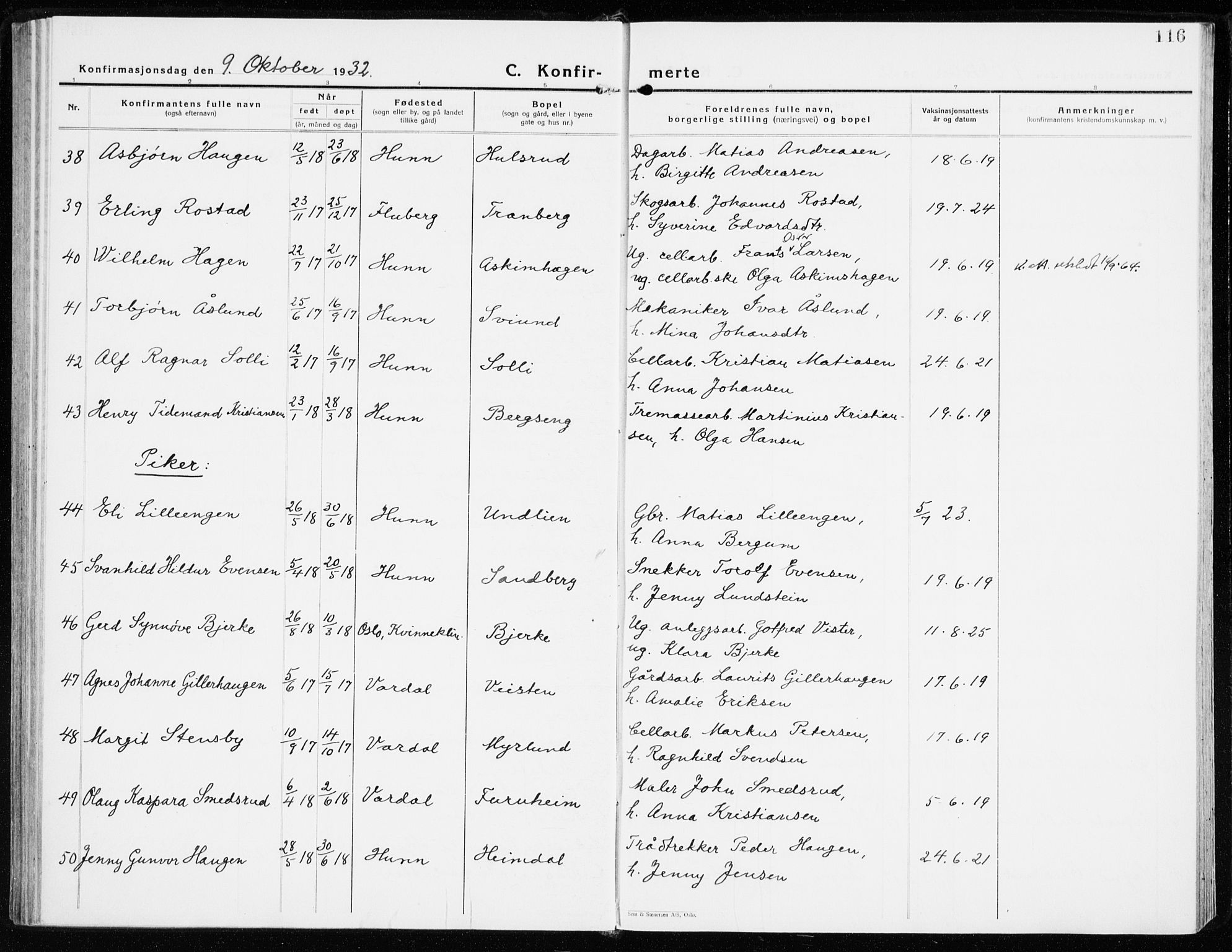 Vardal prestekontor, AV/SAH-PREST-100/H/Ha/Haa/L0018: Parish register (official) no. 18, 1930-1945, p. 116