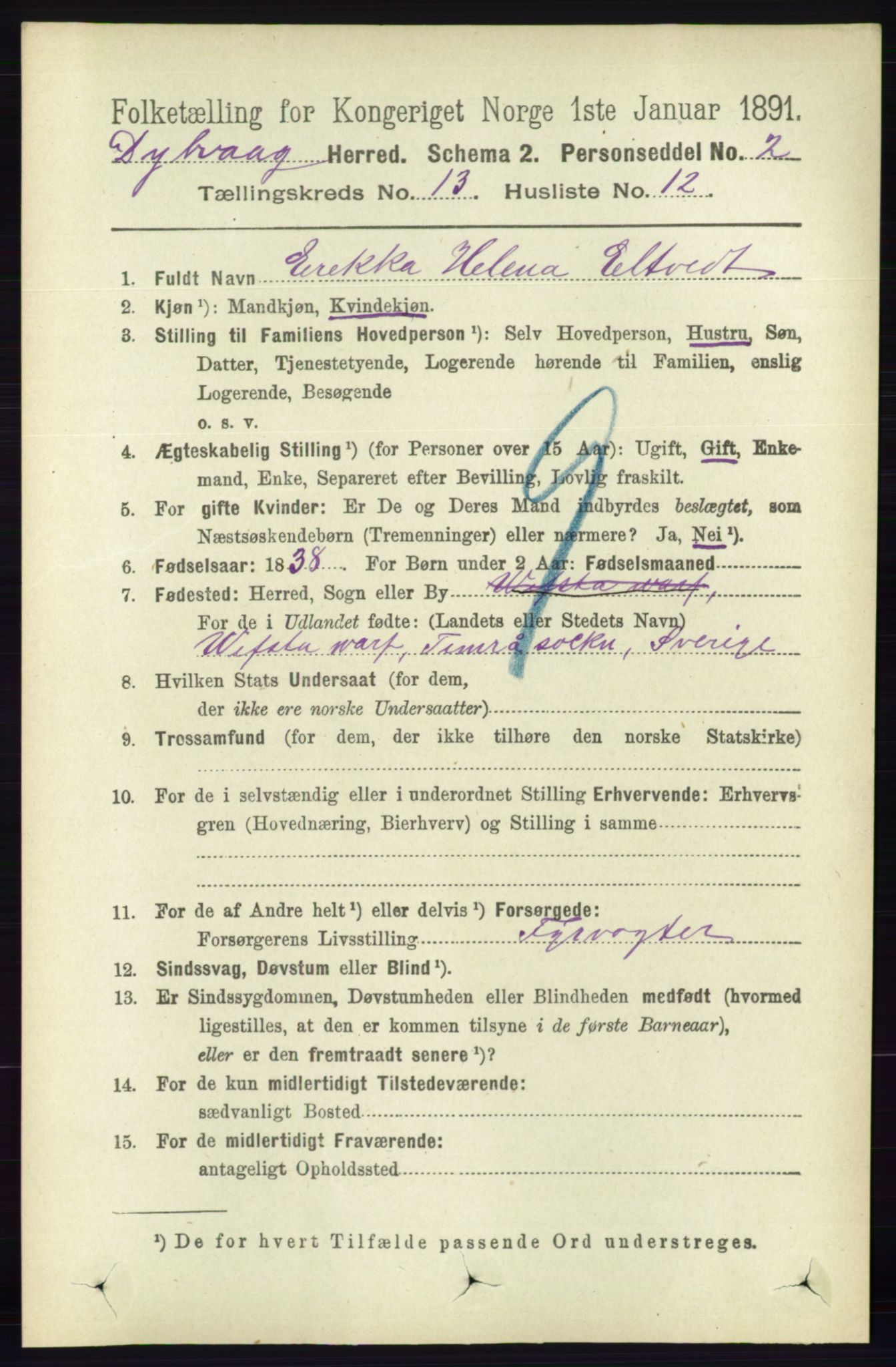 RA, 1891 census for 0915 Dypvåg, 1891, p. 5362