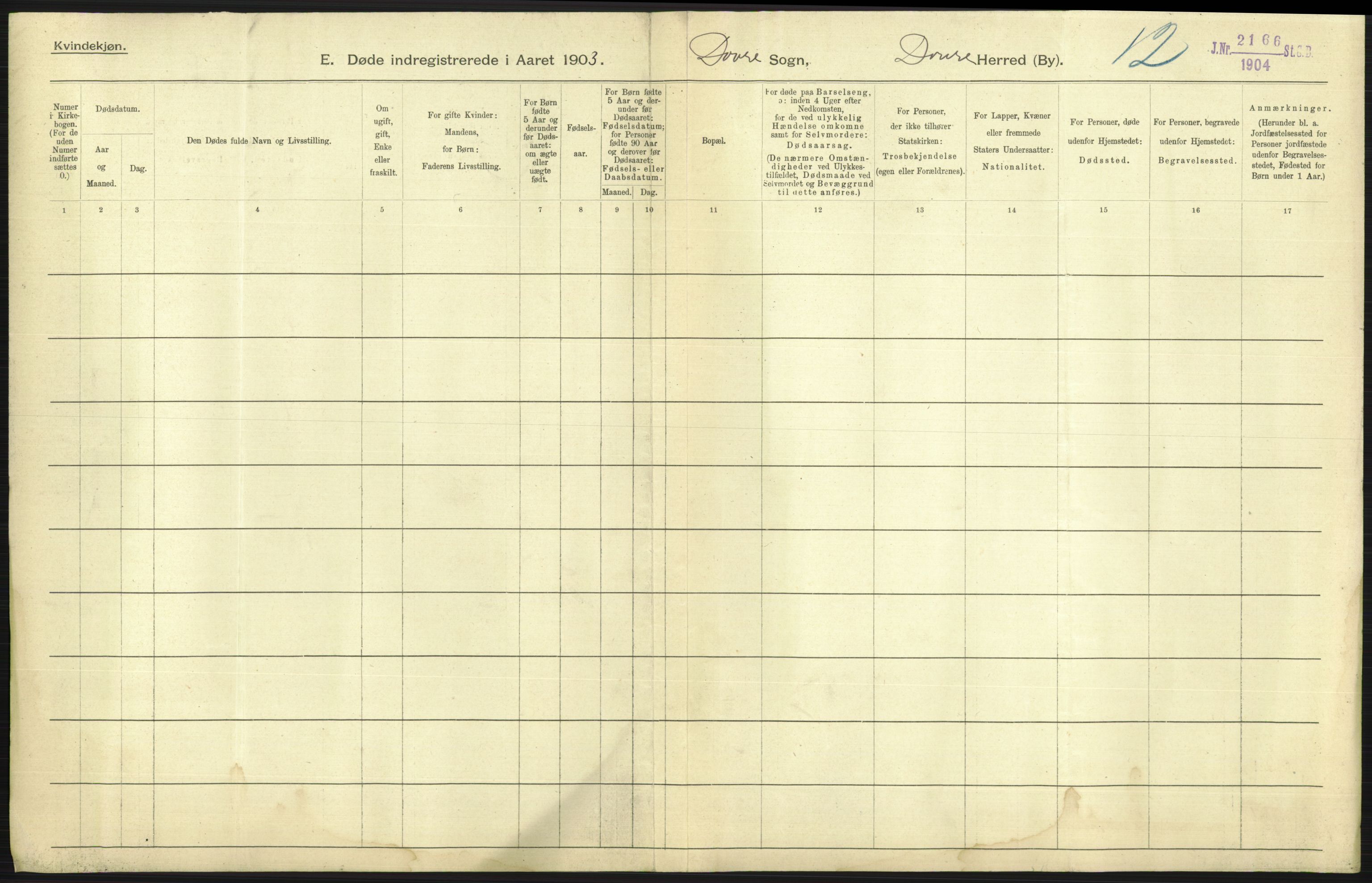 Statistisk sentralbyrå, Sosiodemografiske emner, Befolkning, AV/RA-S-2228/D/Df/Dfa/Dfaa/L0006: Kristians amt: Fødte, gifte, døde, 1903, p. 581