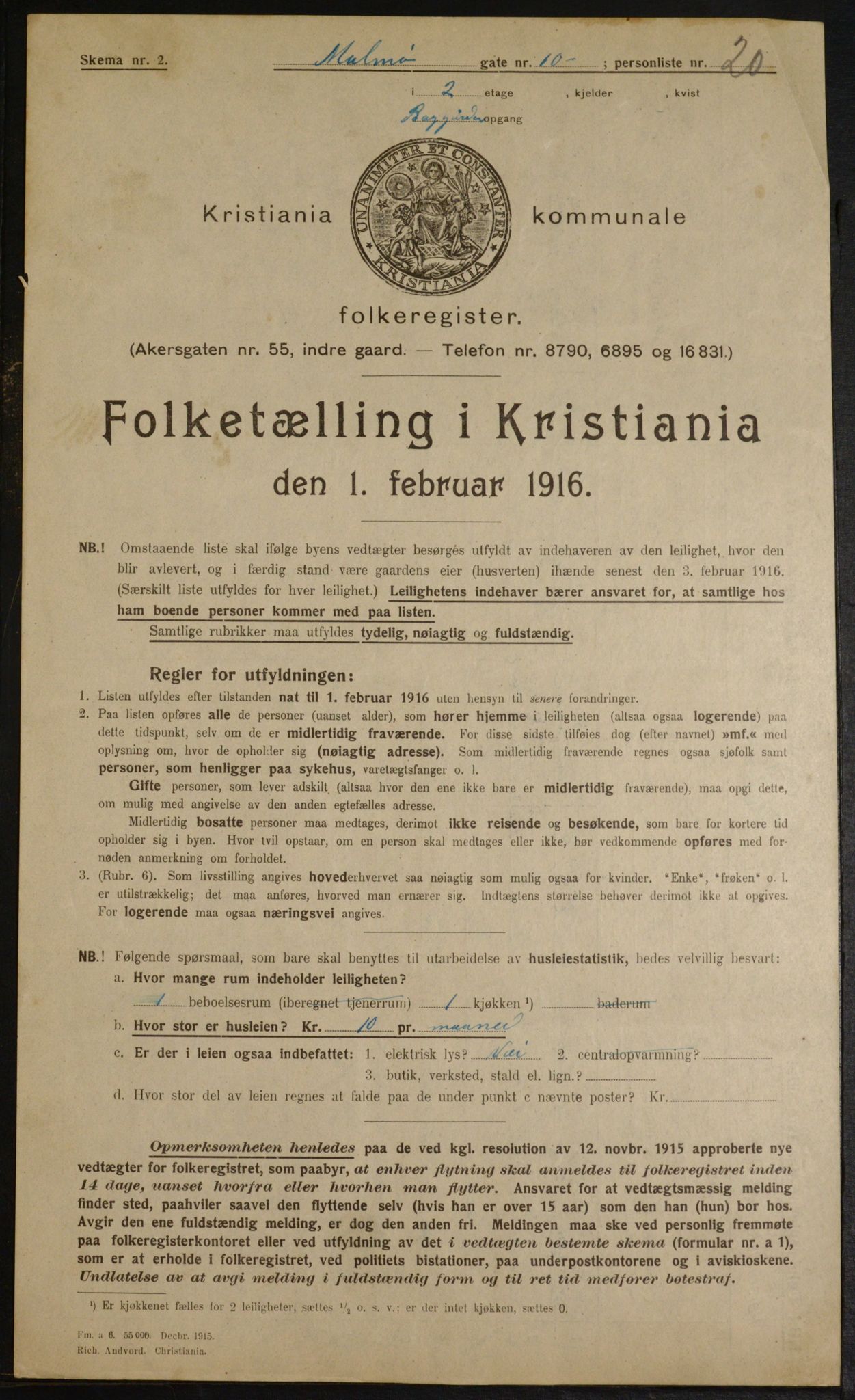 OBA, Municipal Census 1916 for Kristiania, 1916, p. 61466