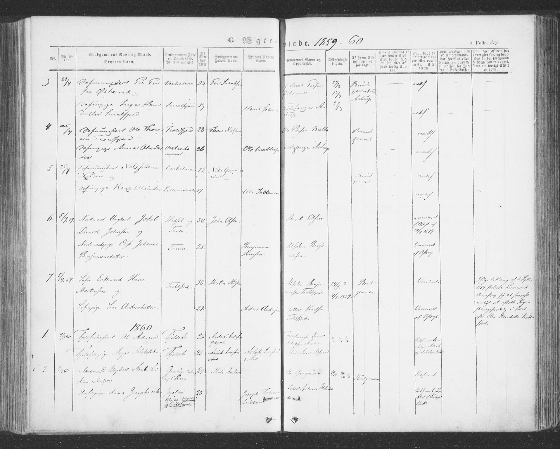 Tana sokneprestkontor, SATØ/S-1334/H/Ha/L0001kirke: Parish register (official) no. 1, 1846-1861, p. 203