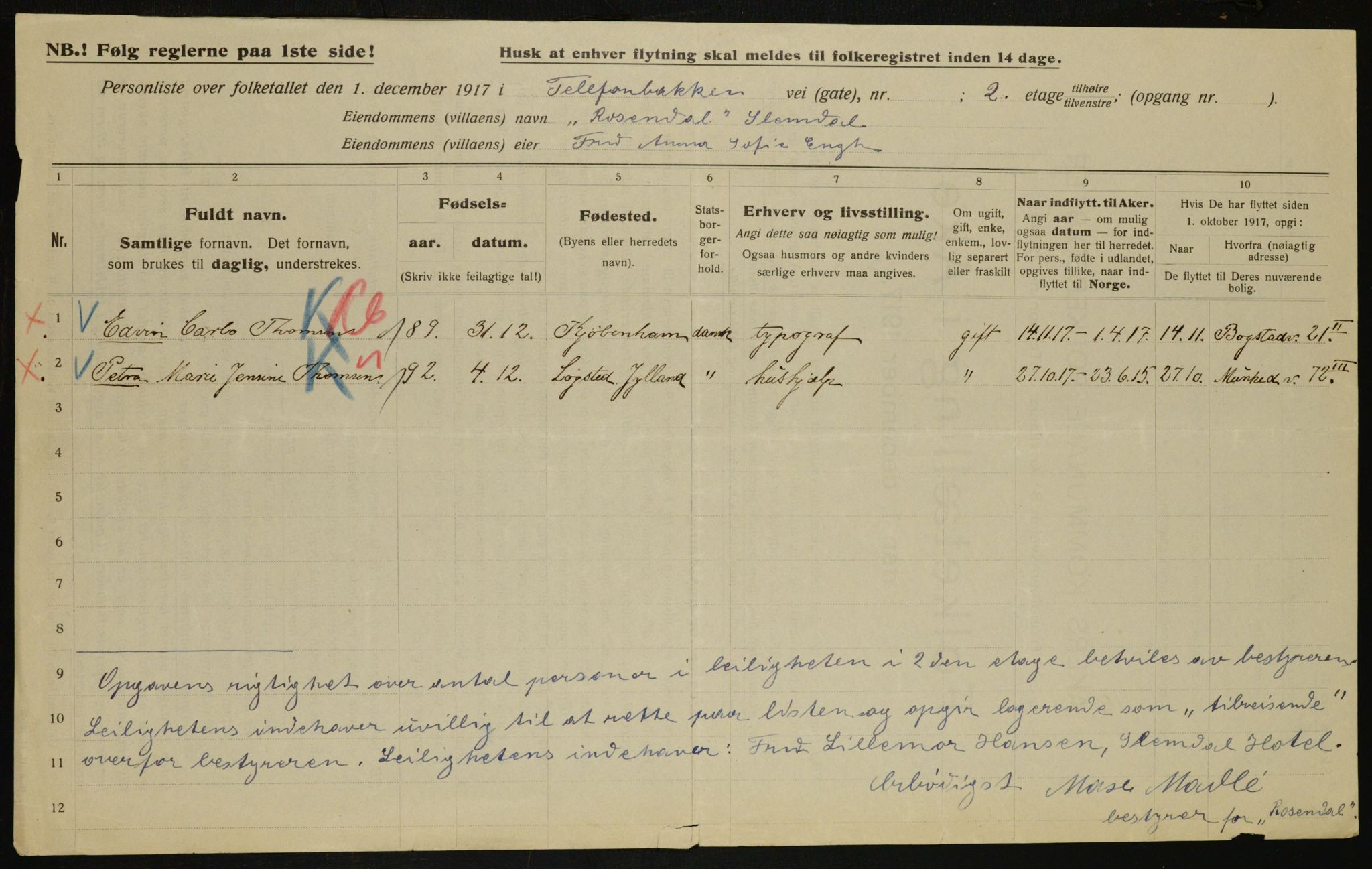 OBA, Municipal Census 1917 for Aker, 1917, p. 7318