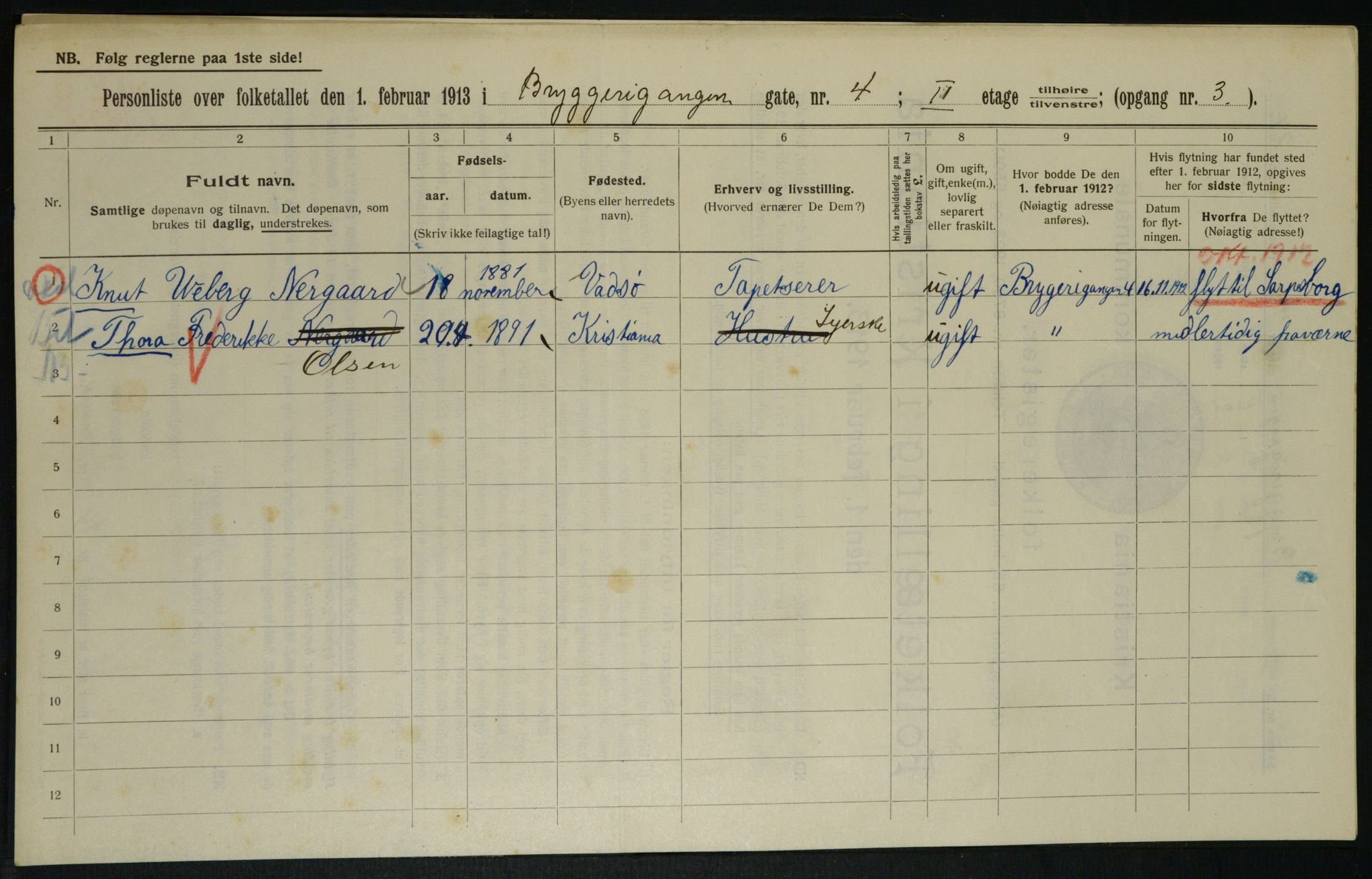 OBA, Municipal Census 1913 for Kristiania, 1913, p. 10159