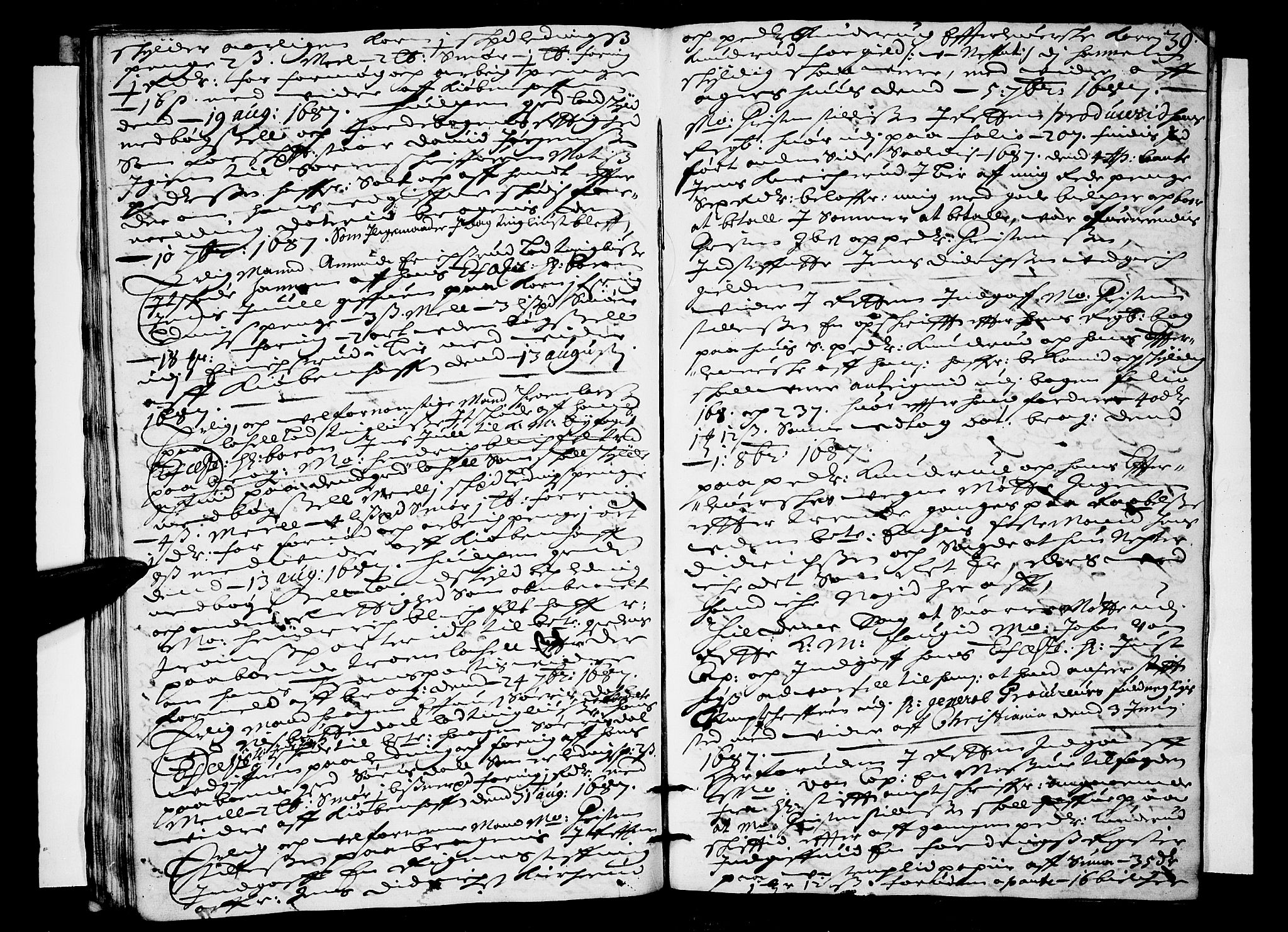 Lier, Røyken og Hurum sorenskriveri, AV/SAKO-A-89/F/Fa/L0028: Tingbok, 1687, p. 38b-39a