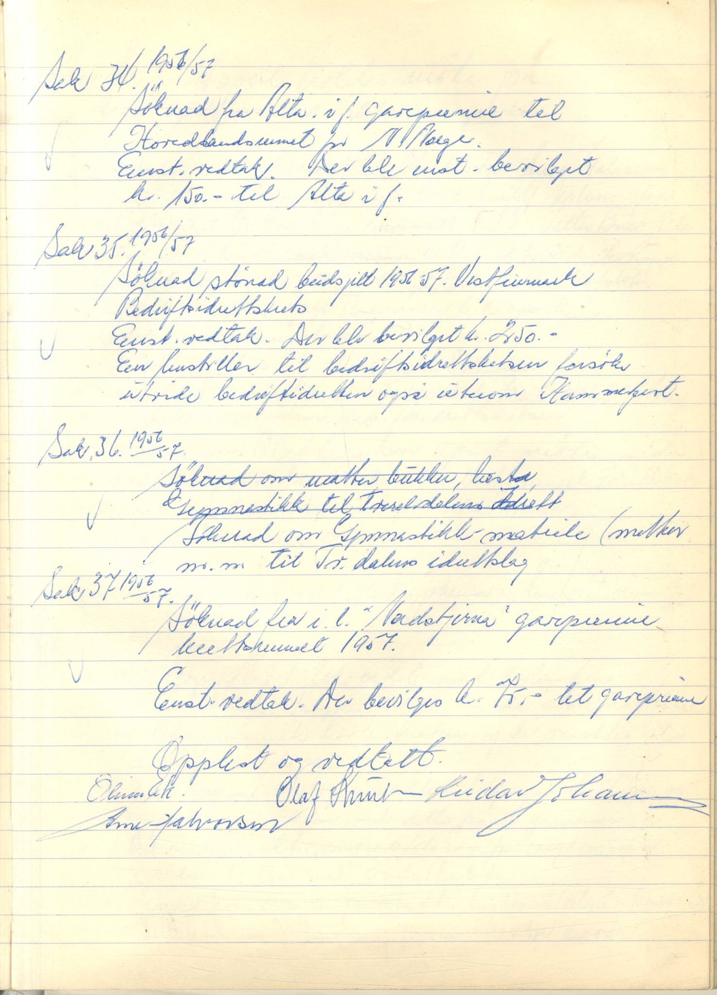 Vest-Finnmark Idrettskrets, FMFB/A-1042/A/Aa/L0002: Møteprotokoll for styre, kretsting og arbeidsutvalg, 1951-1961, p. 155