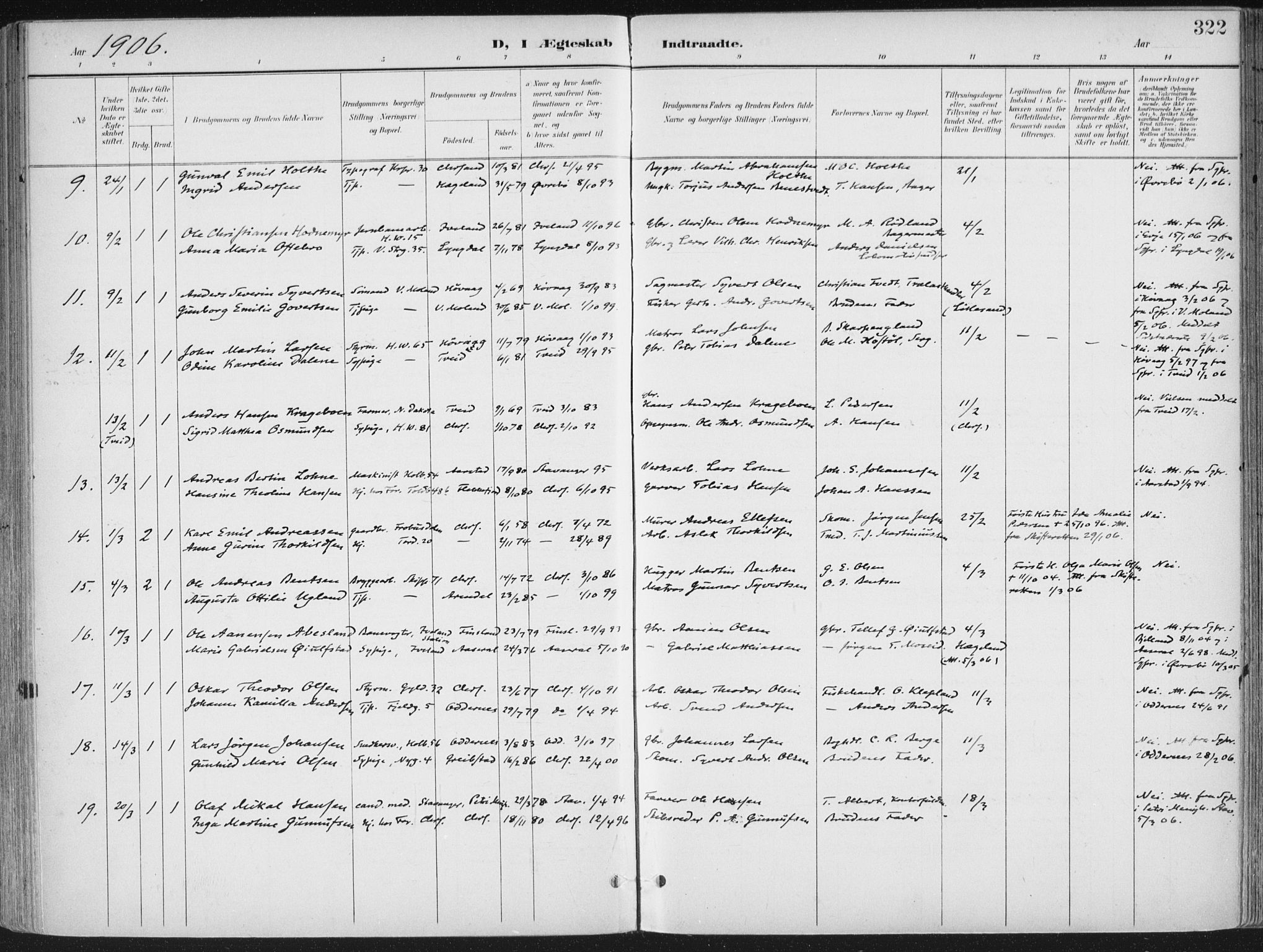 Kristiansand domprosti, SAK/1112-0006/F/Fa/L0021: Parish register (official) no. A 20, 1898-1908, p. 322