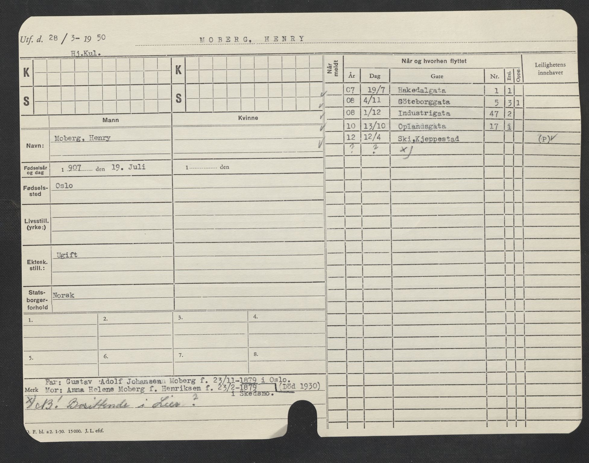 Oslo folkeregister, Registerkort, AV/SAO-A-11715/F/Fa/Fac/L0007: Menn, 1906-1914, p. 823a