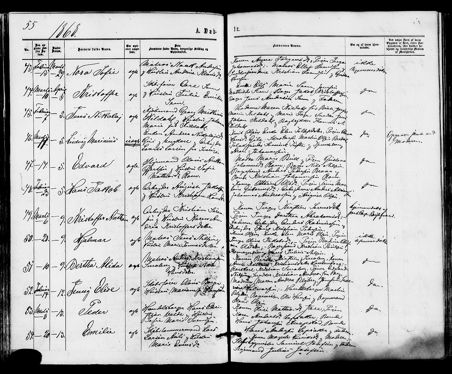 Tønsberg kirkebøker, AV/SAKO-A-330/F/Fa/L0009: Parish register (official) no. I 9, 1865-1873, p. 55