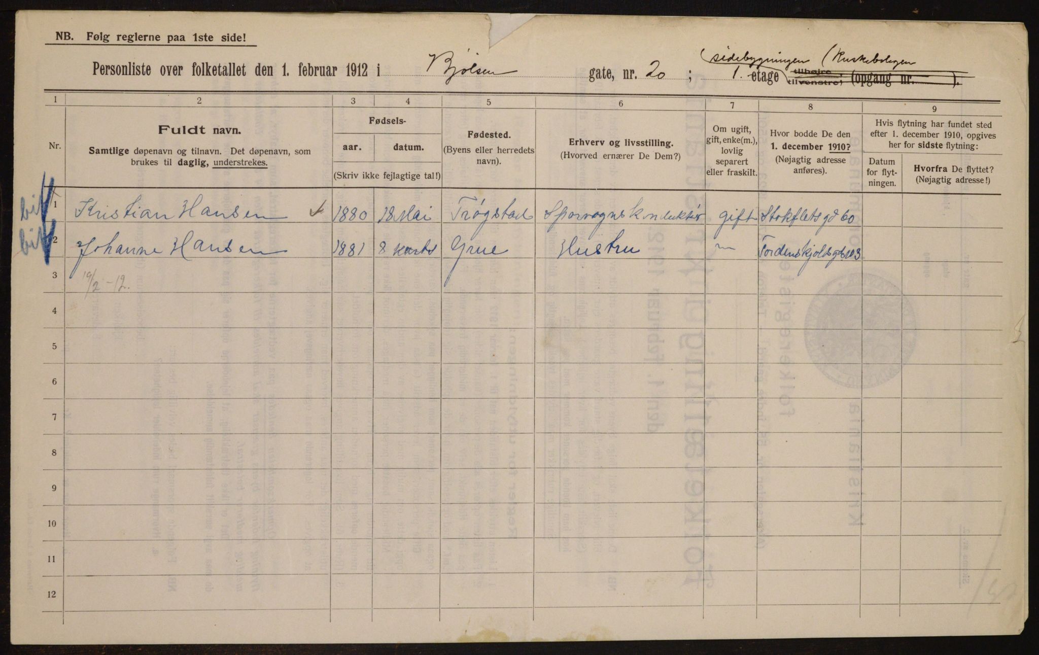 OBA, Municipal Census 1912 for Kristiania, 1912, p. 6441