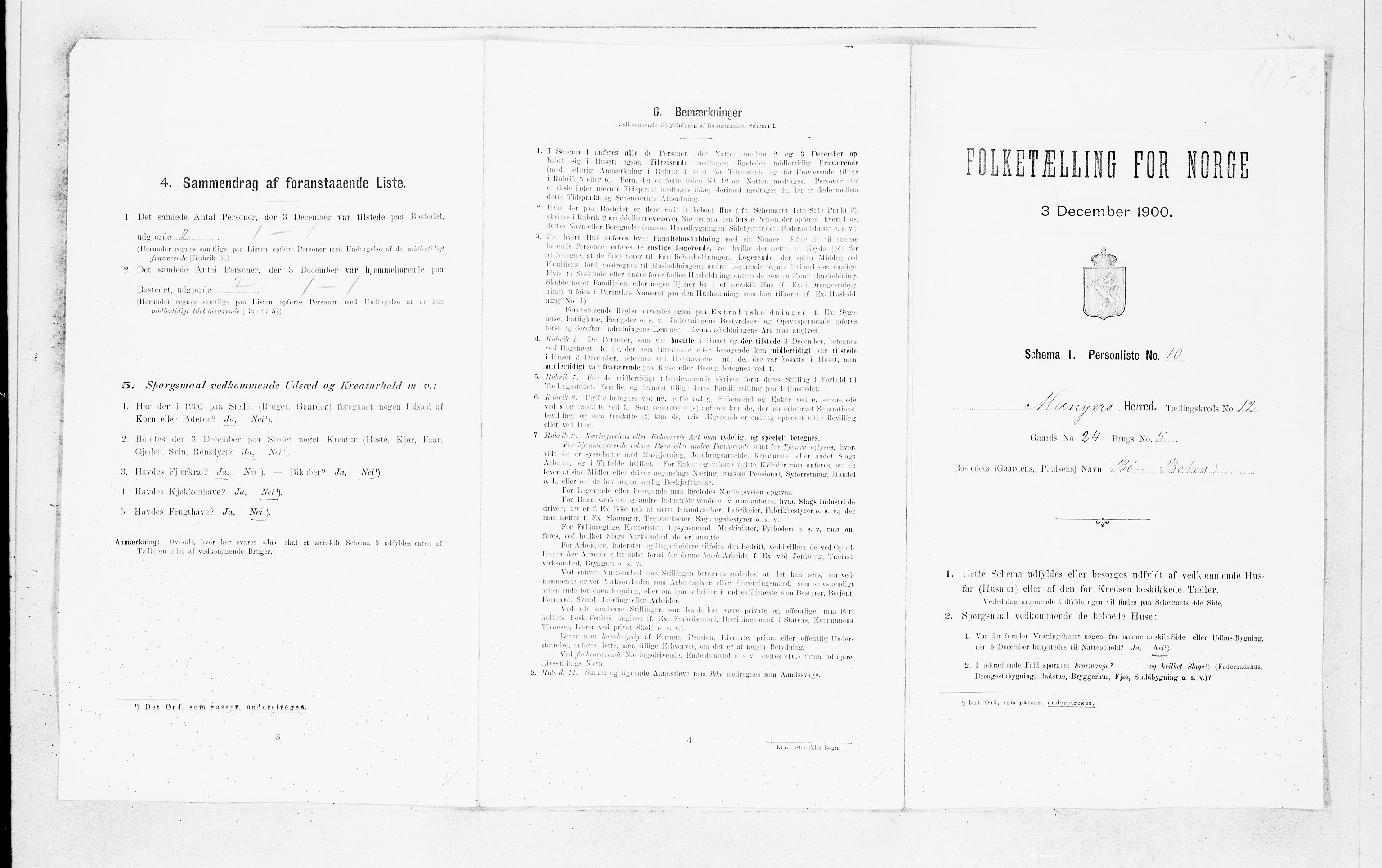 SAB, 1900 census for Manger, 1900, p. 1039