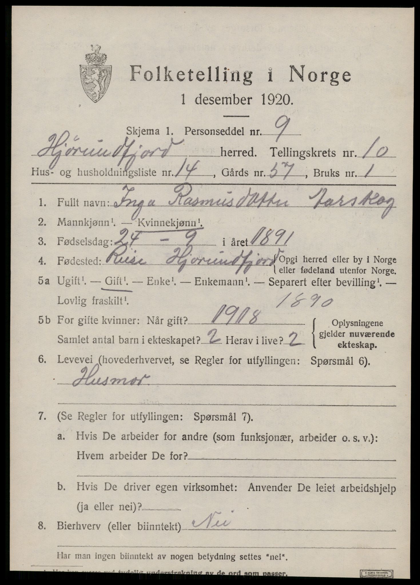 SAT, 1920 census for Hjørundfjord, 1920, p. 3805