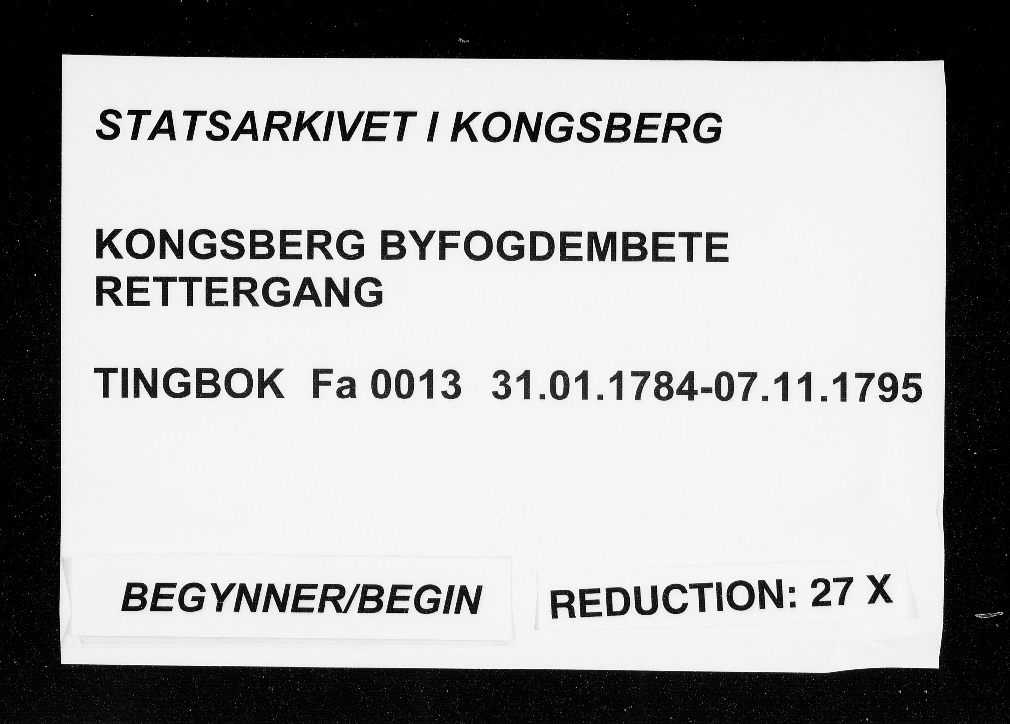 Kongsberg byfogd, AV/SAKO-A-84/F/Fa/L0013: Tingbok, 1784-1795