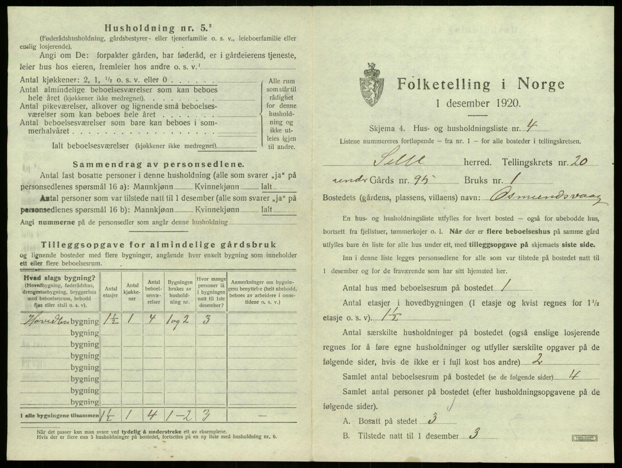 SAB, 1920 census for Selje, 1920, p. 1160