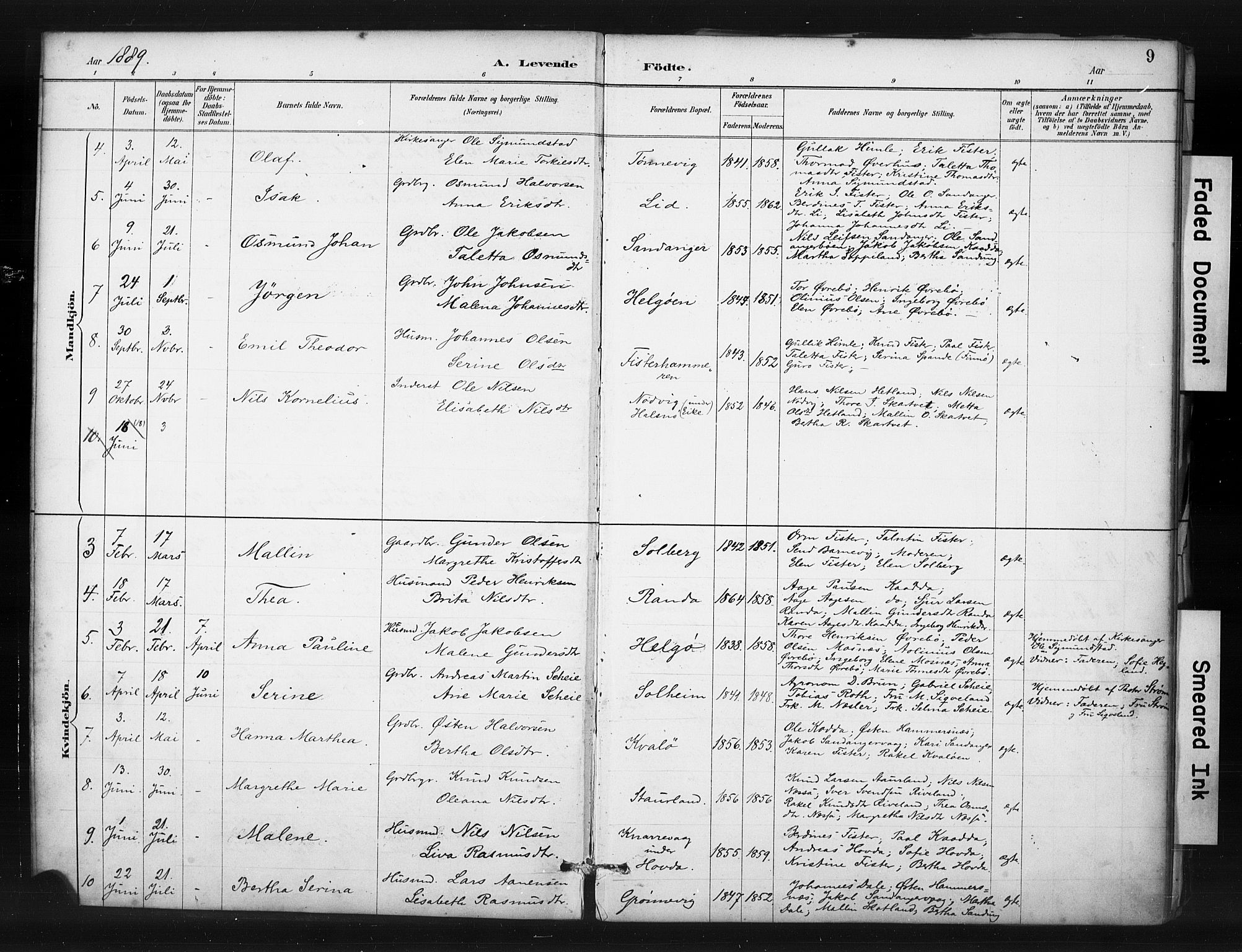 Hjelmeland sokneprestkontor, AV/SAST-A-101843/01/IV/L0015: Parish register (official) no. A 15, 1887-1910, p. 9