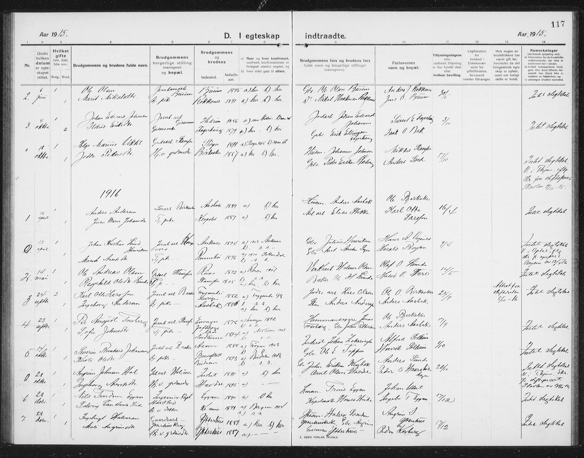 Ministerialprotokoller, klokkerbøker og fødselsregistre - Sør-Trøndelag, SAT/A-1456/675/L0888: Parish register (copy) no. 675C01, 1913-1935, p. 117
