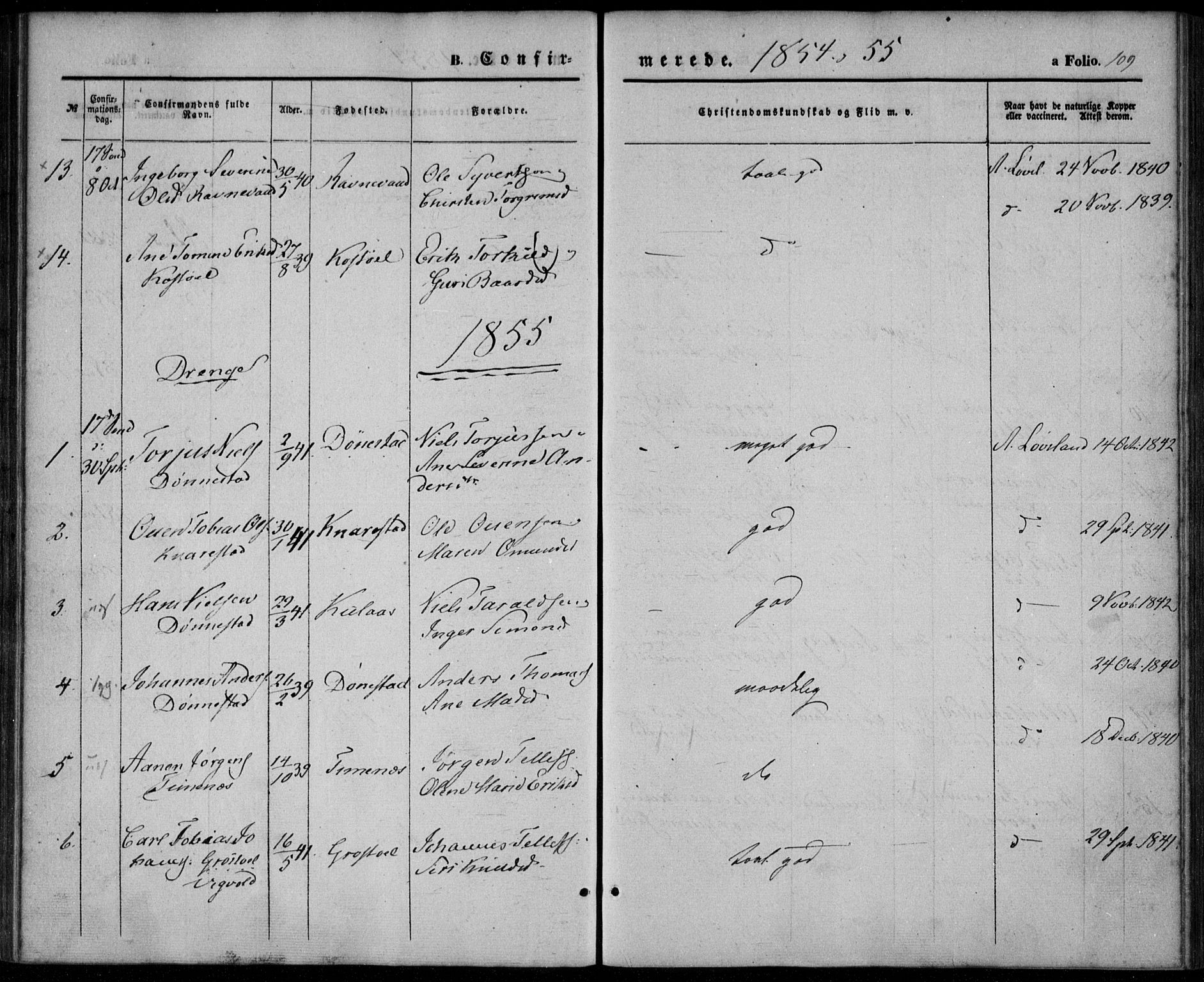 Tveit sokneprestkontor, AV/SAK-1111-0043/F/Fa/L0005: Parish register (official) no. A 5, 1853-1871, p. 109