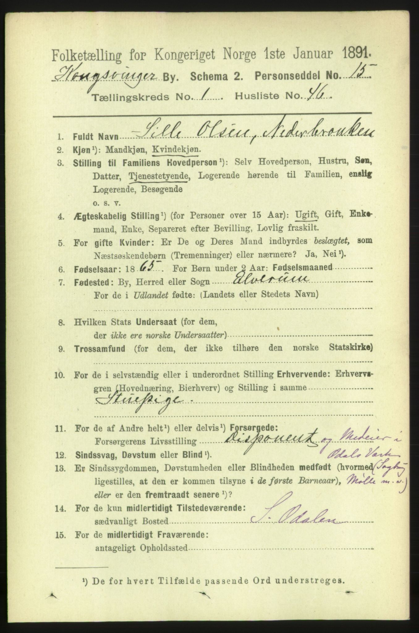 RA, 1891 census for 0402 Kongsvinger, 1891, p. 784