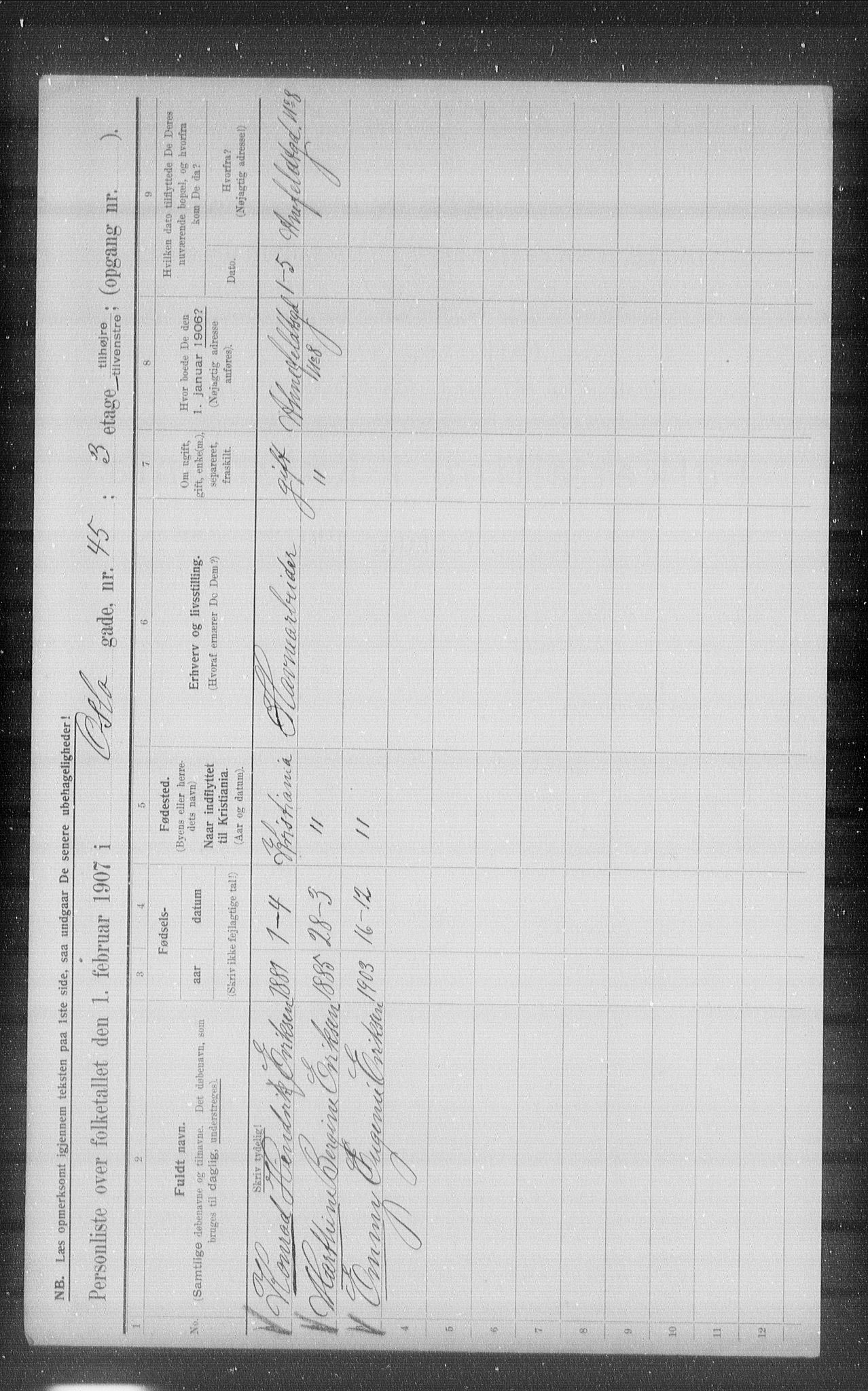 OBA, Municipal Census 1907 for Kristiania, 1907, p. 39598