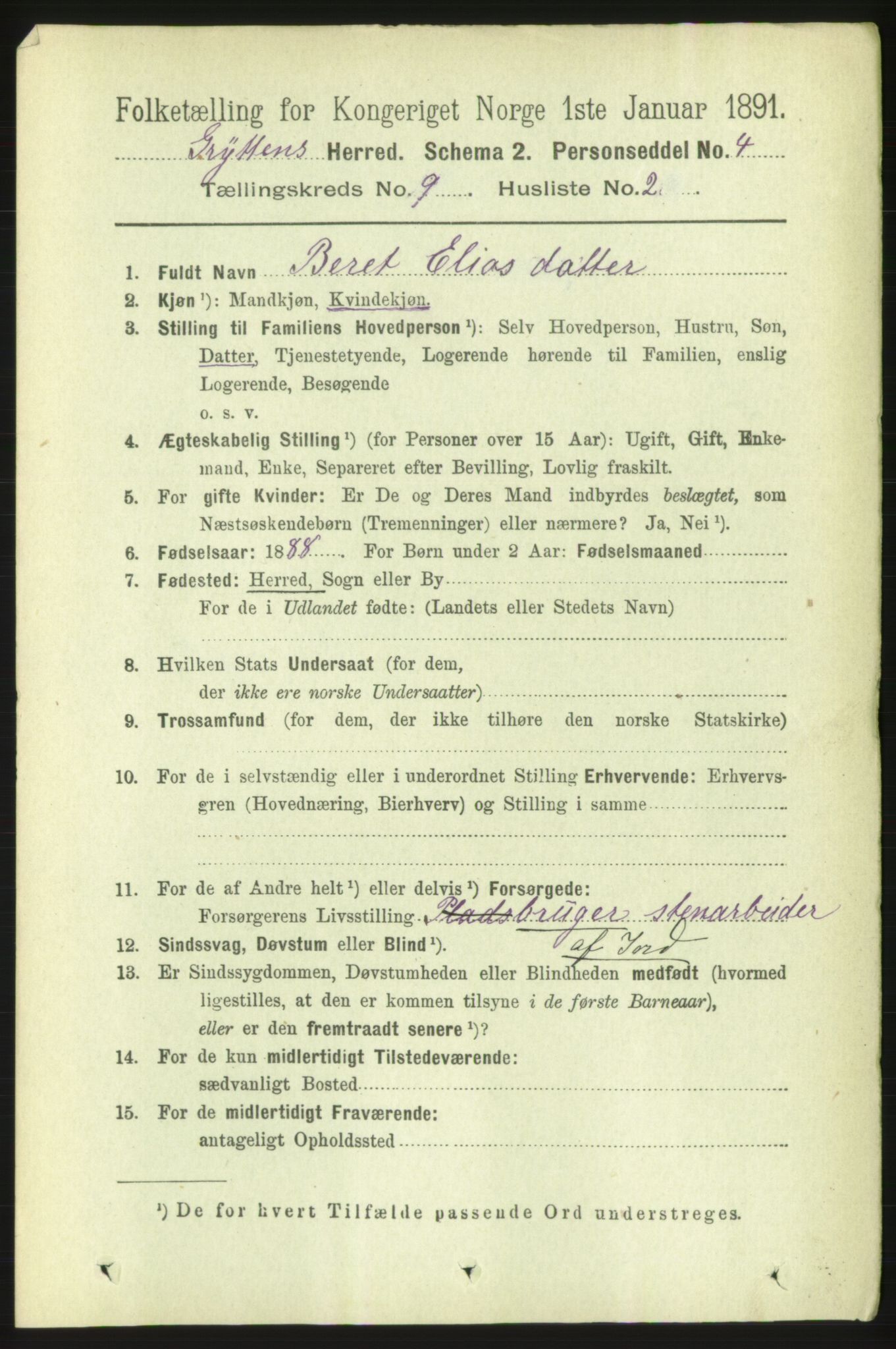 RA, 1891 census for 1539 Grytten, 1891, p. 3375