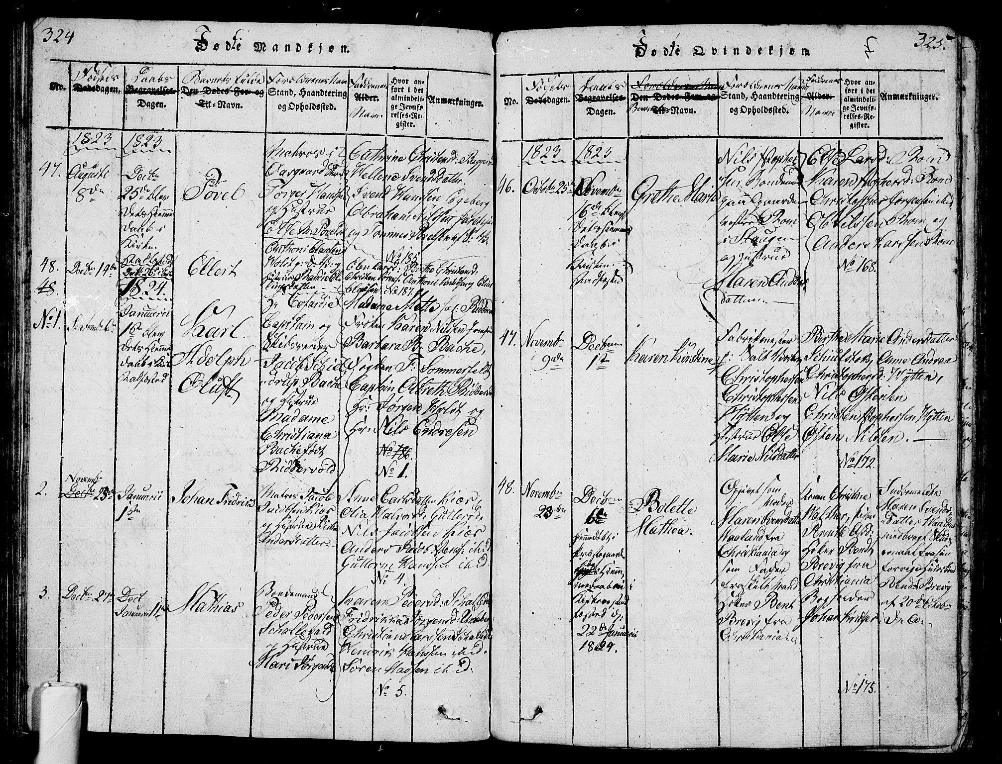 Sem kirkebøker, AV/SAKO-A-5/G/Ga/L0001: Parish register (copy) no. I 1, 1814-1825, p. 324-325