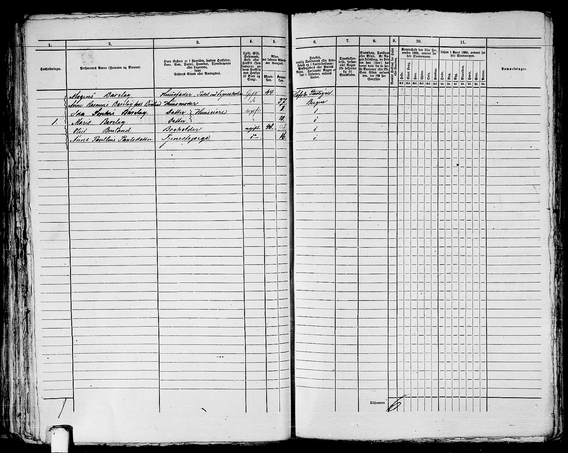 RA, 1865 census for Bergen, 1865, p. 1175