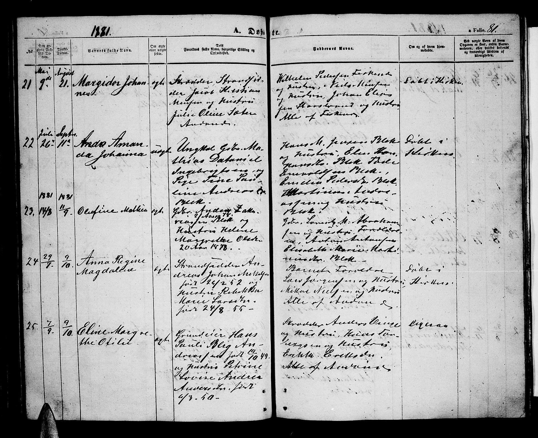 Ministerialprotokoller, klokkerbøker og fødselsregistre - Nordland, AV/SAT-A-1459/899/L1447: Parish register (copy) no. 899C02, 1855-1886, p. 81