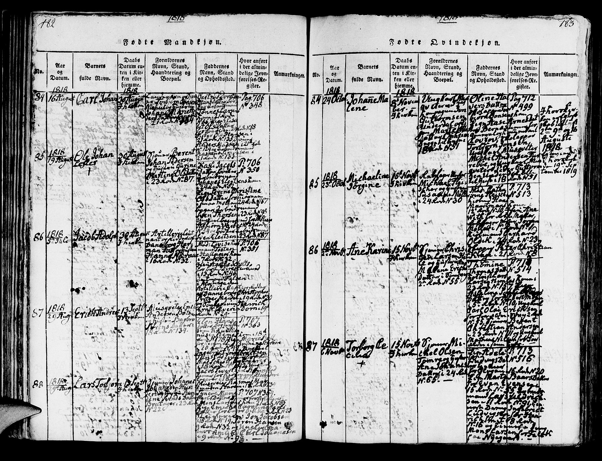 Korskirken sokneprestembete, AV/SAB-A-76101/H/Hab: Parish register (copy) no. A 1b, 1815-1821, p. 182-183