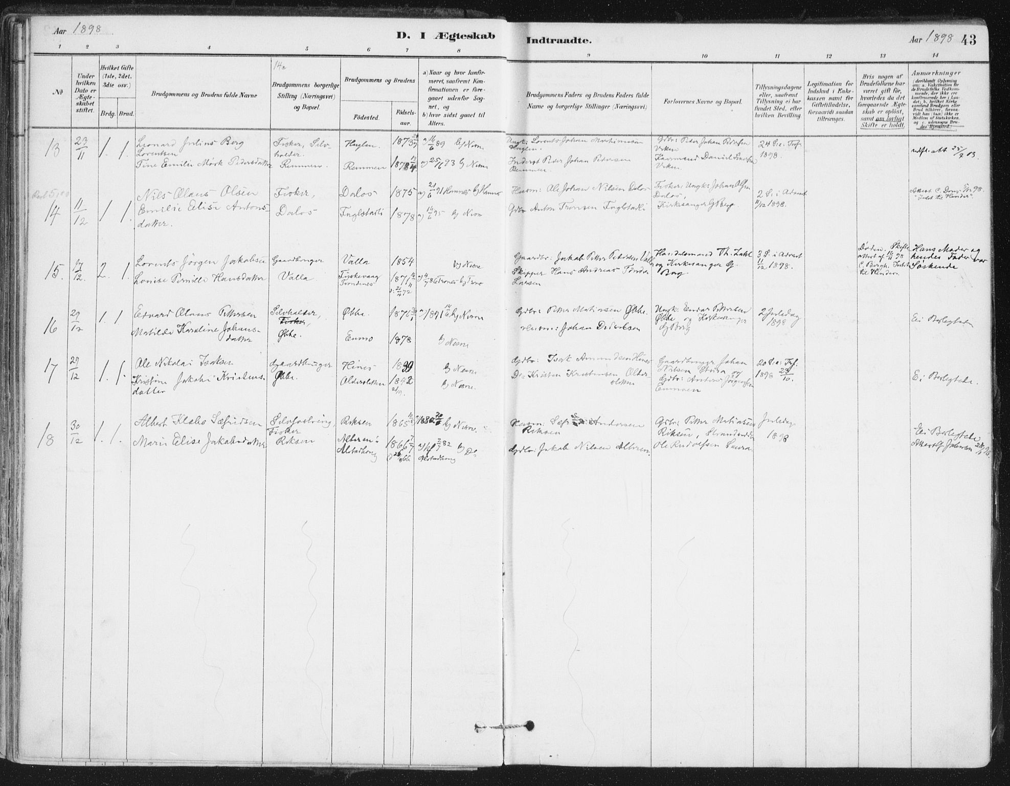 Ministerialprotokoller, klokkerbøker og fødselsregistre - Nordland, AV/SAT-A-1459/838/L0553: Parish register (official) no. 838A11, 1880-1910, p. 43