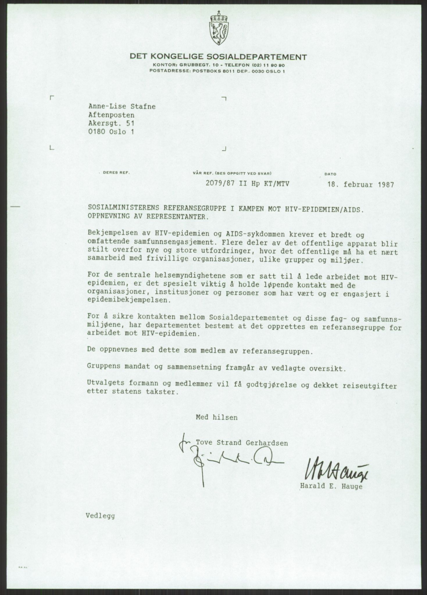 Sosialdepartementet, Administrasjons-, trygde-, plan- og helseavdelingen, AV/RA-S-6179/D/L2240/0003: -- / 619 Diverse. HIV/AIDS, 1986-1987, p. 123