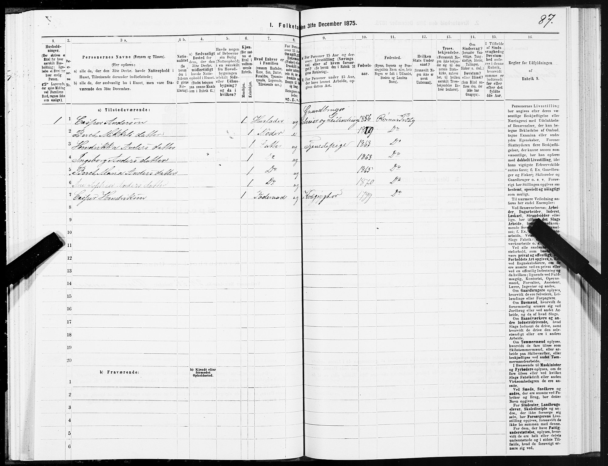 SAT, 1875 census for 1640P Røros, 1875, p. 5087