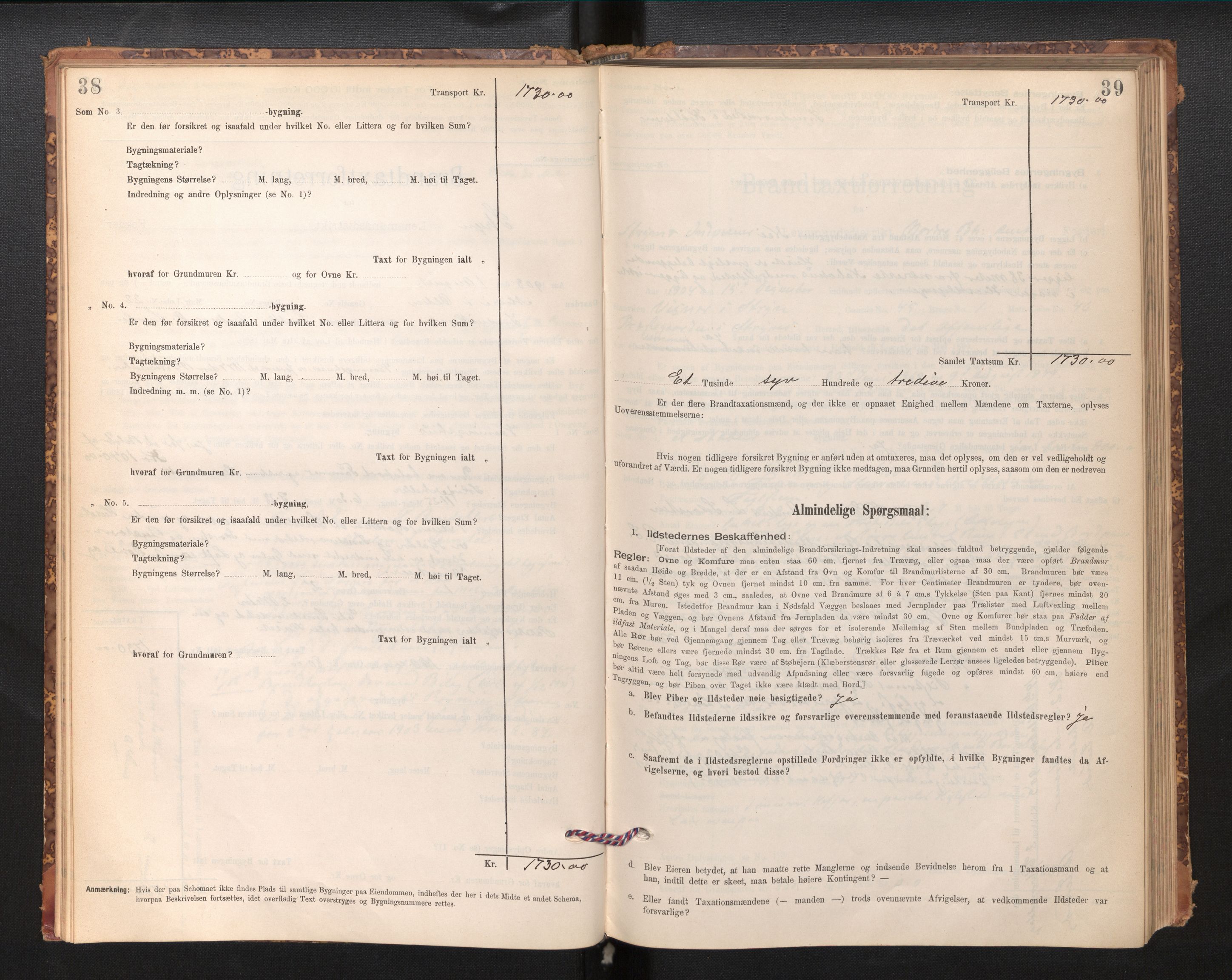 Lensmannen i Stryn og Innvik, AV/SAB-A-30201/0012/L0002: Branntakstprotokoll, skjematakst, 1894-1942, p. 38-39