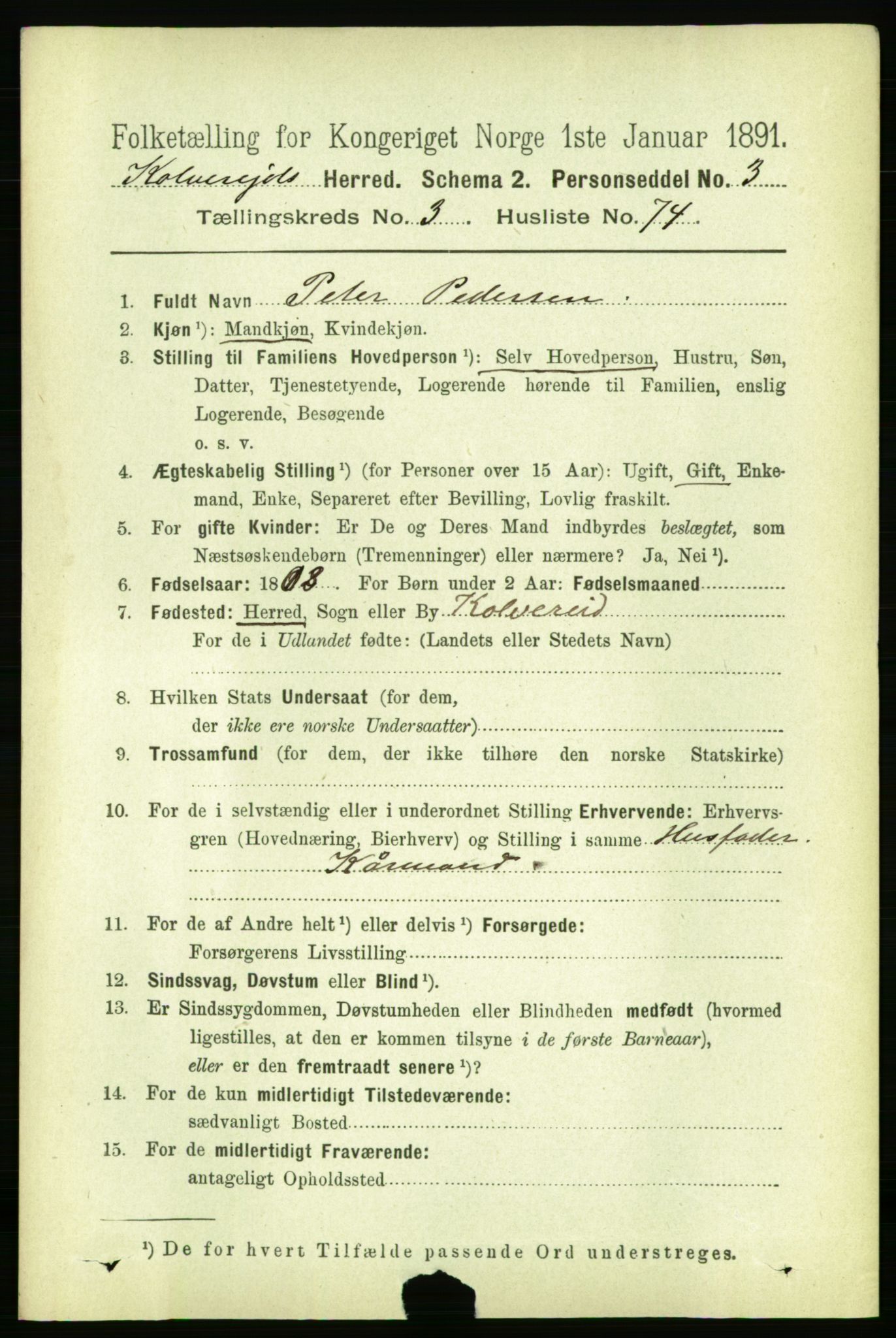 RA, 1891 census for 1752 Kolvereid, 1891, p. 1356